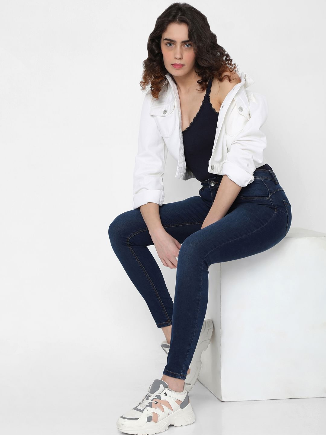 Blue Mid Rise Super Skinny Jeans