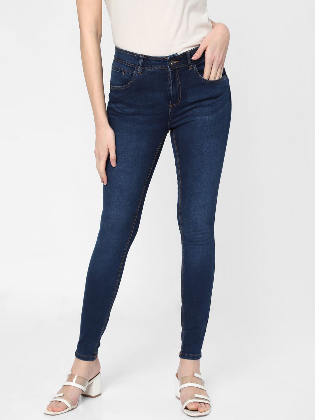Blue Mid Rise Super Skinny Jeans