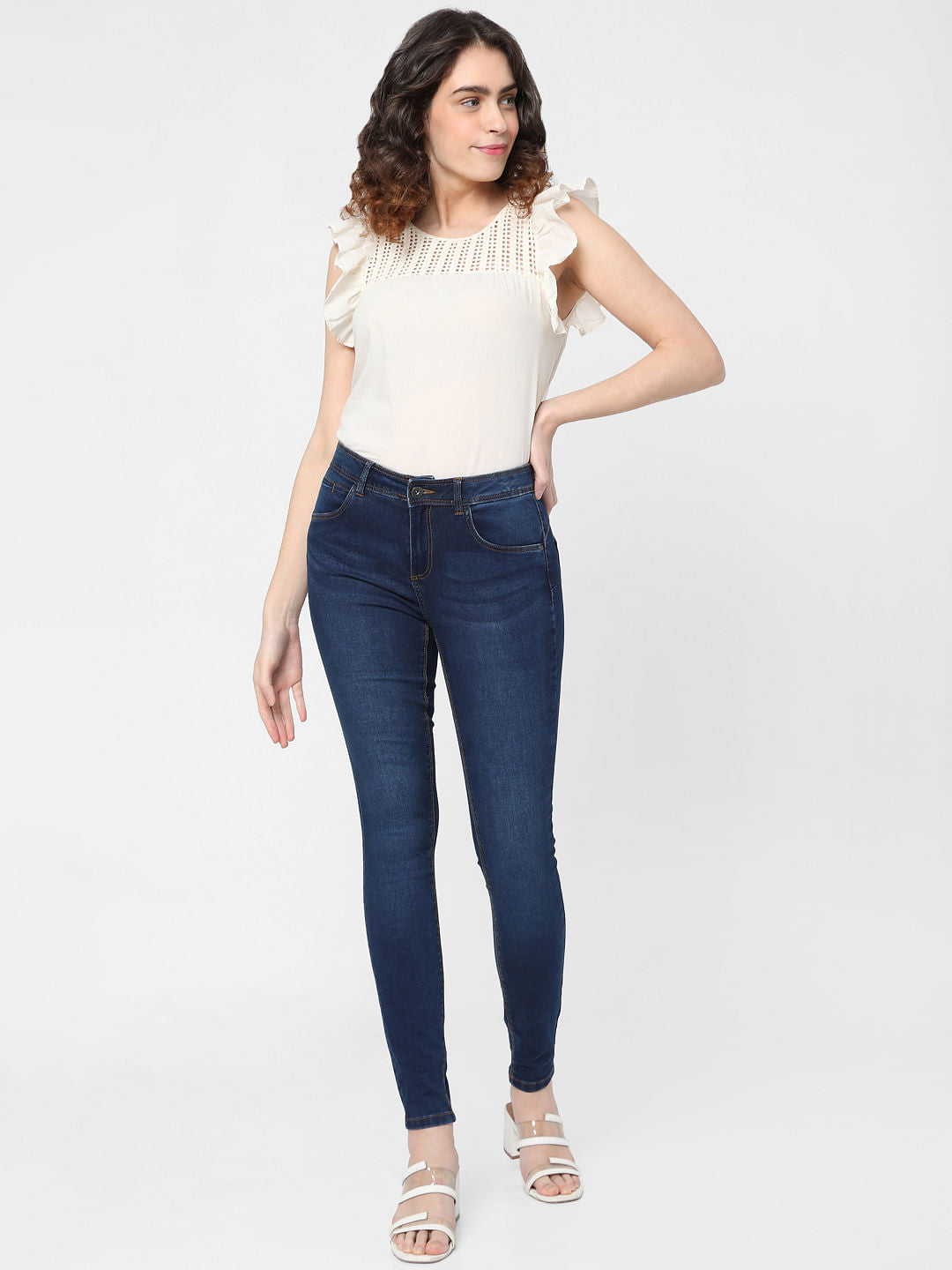 Blue Mid Rise Super Skinny Jeans
