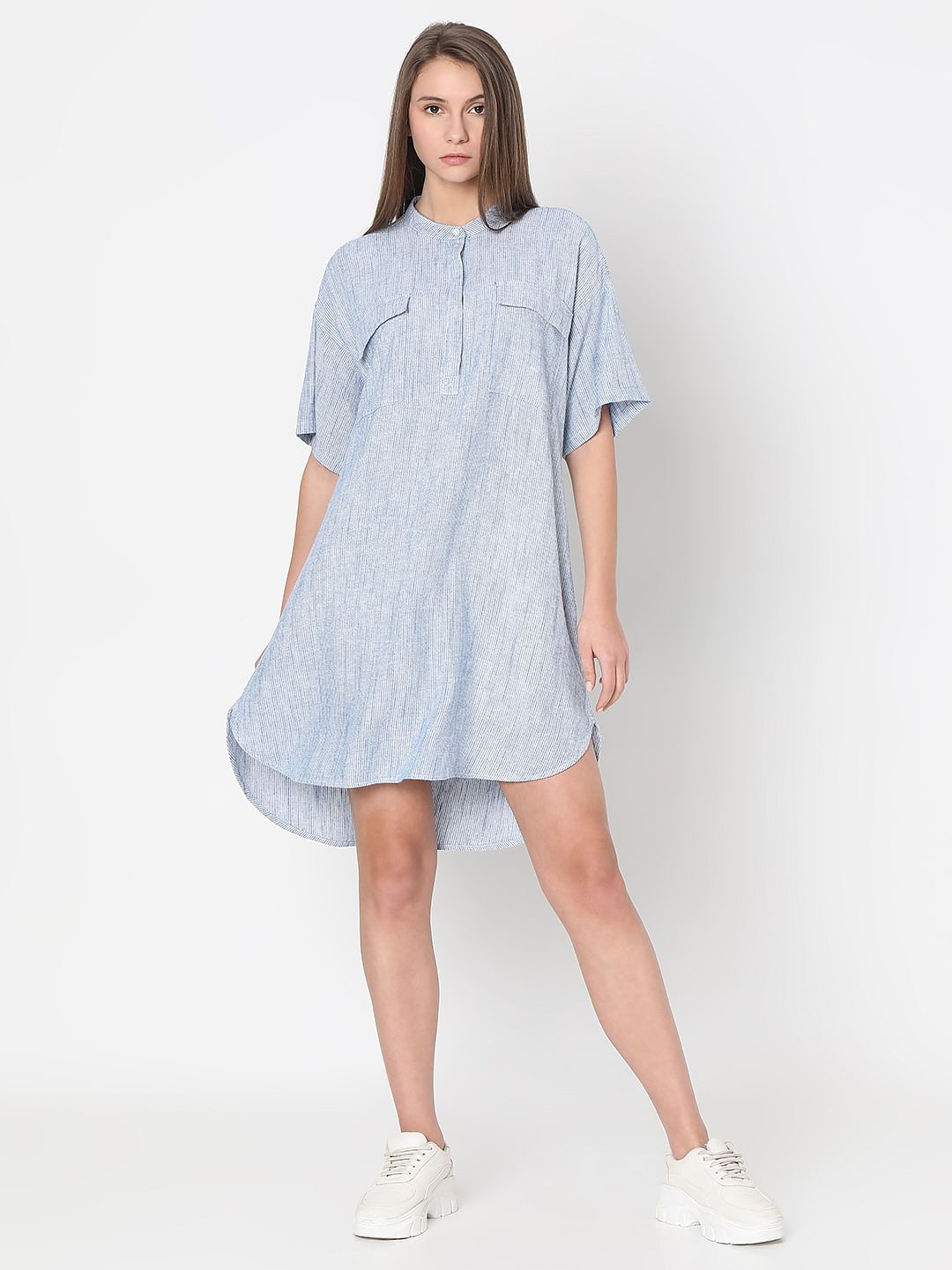 Light Blue Striped Tunic Dress