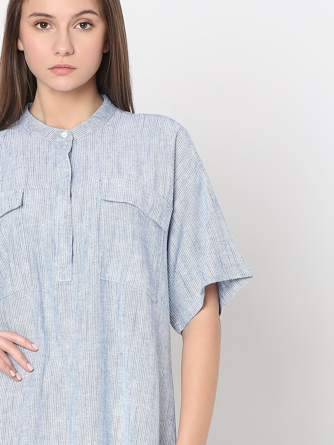 Light Blue Striped Tunic Dress