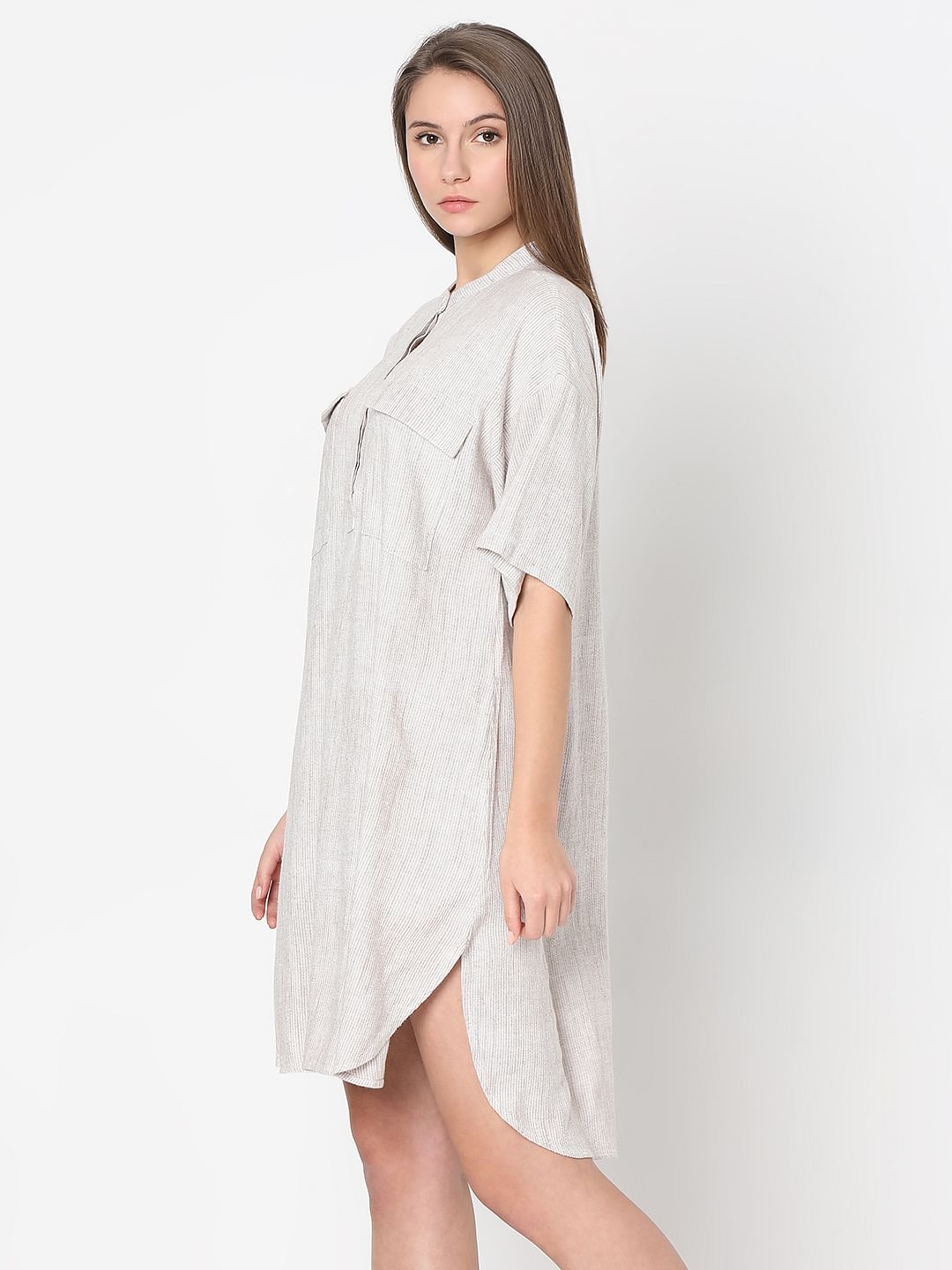 Light Brown Striped Tunic Dress