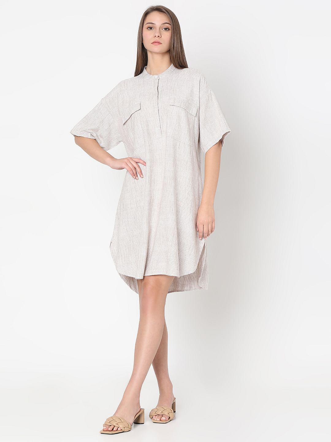 Light Brown Striped Tunic Dress