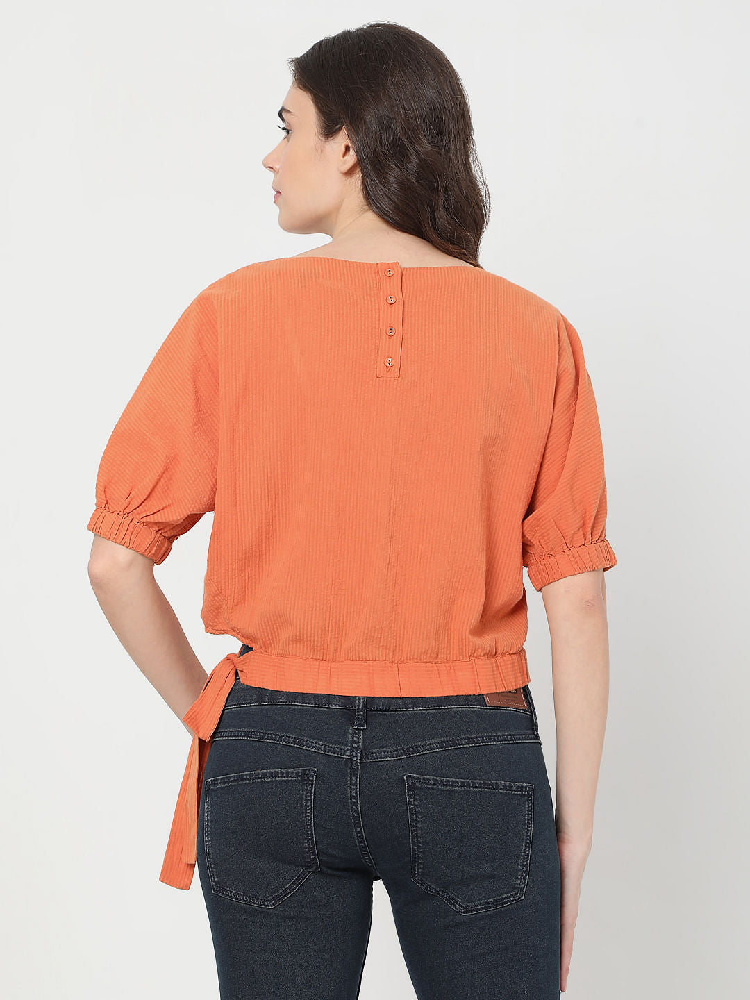 Orange Puff Sleeves Top
