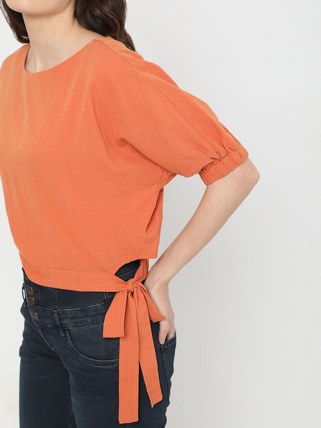 Orange Puff Sleeves Top