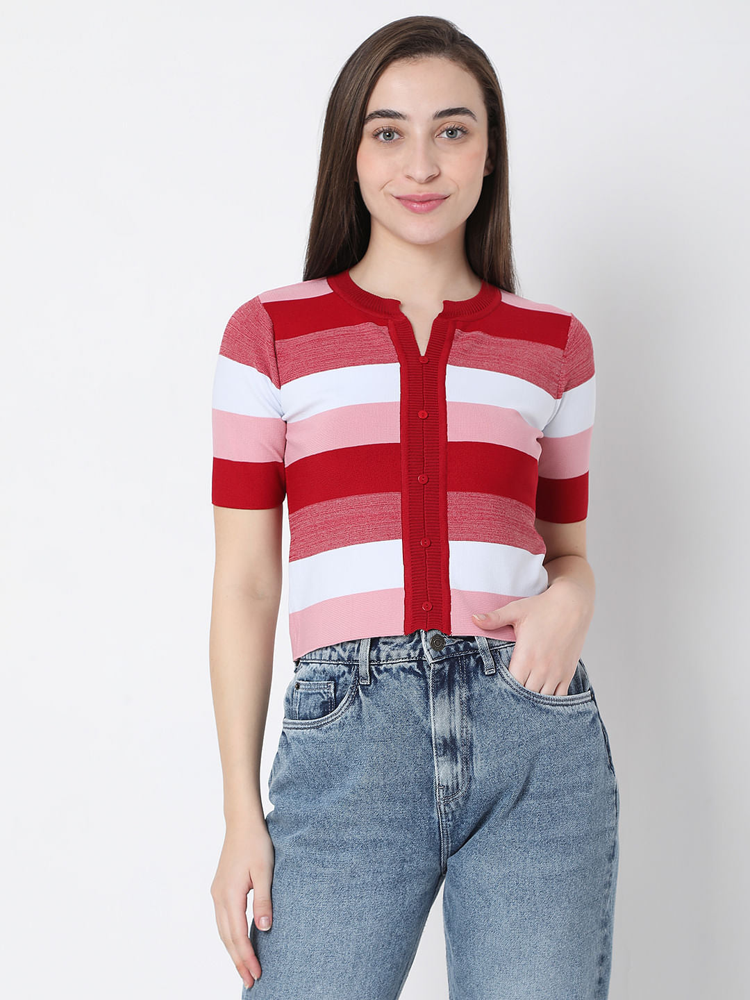 White Striped Knit Top