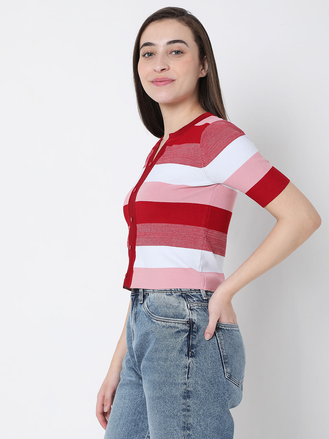 White Striped Knit Top
