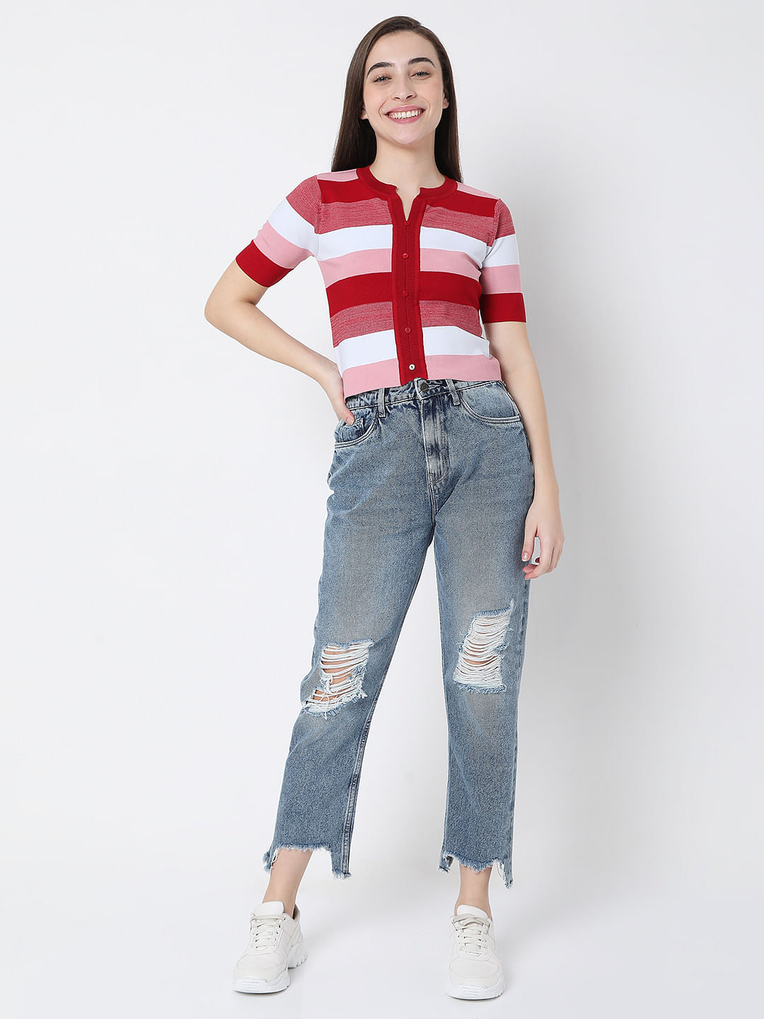 White Striped Knit Top