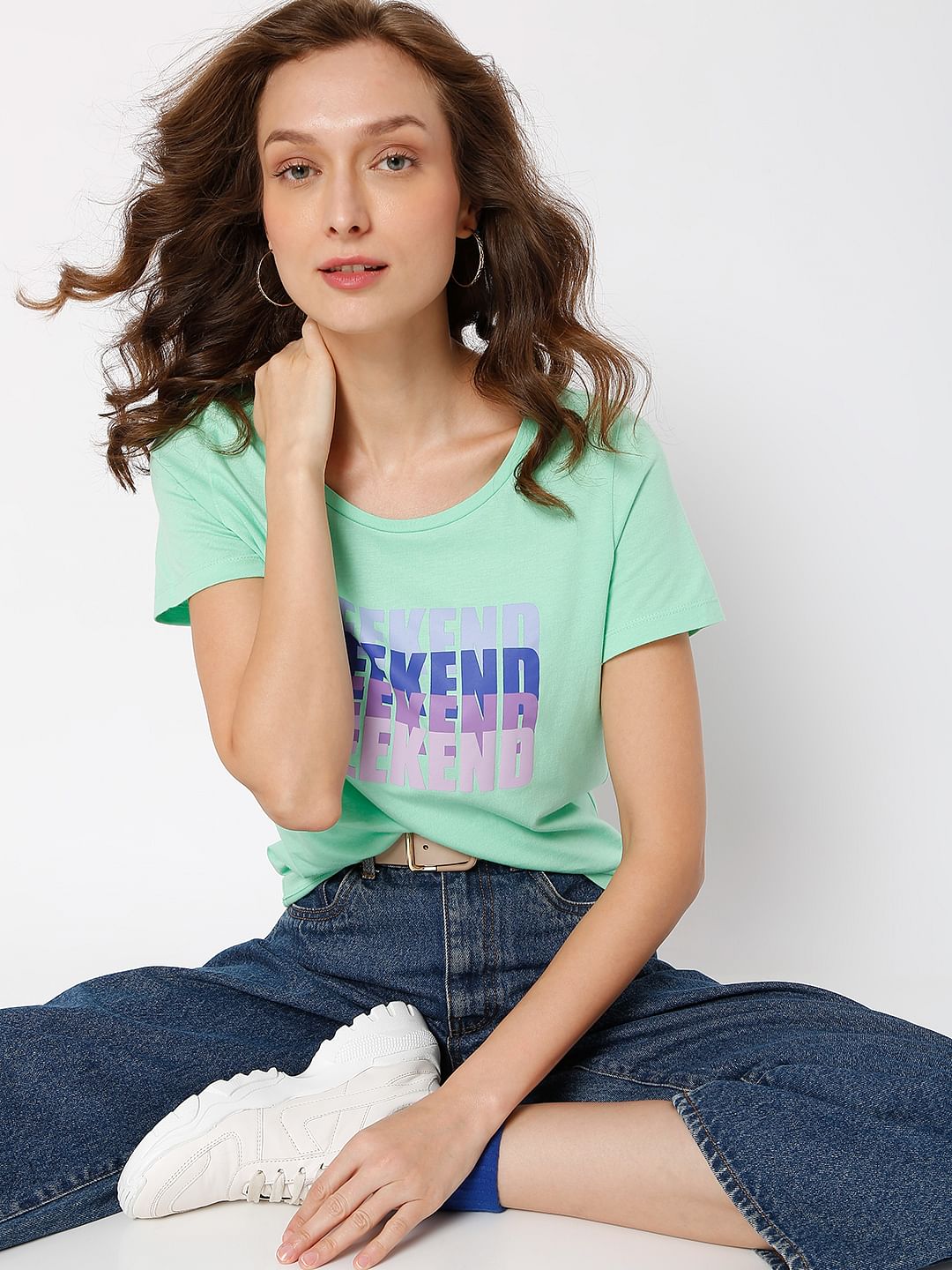 Green Text Print T-Shirt