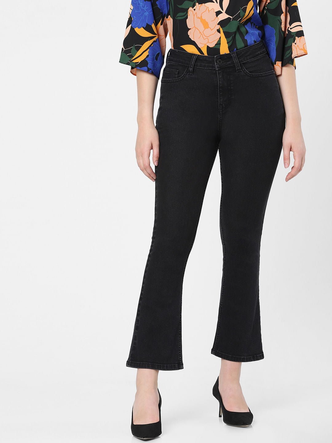 Dark Grey High Rise Flared Jeans