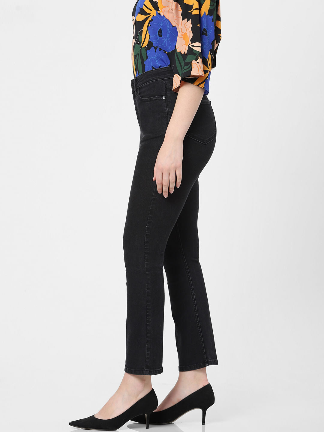 Dark Grey High Rise Flared Jeans