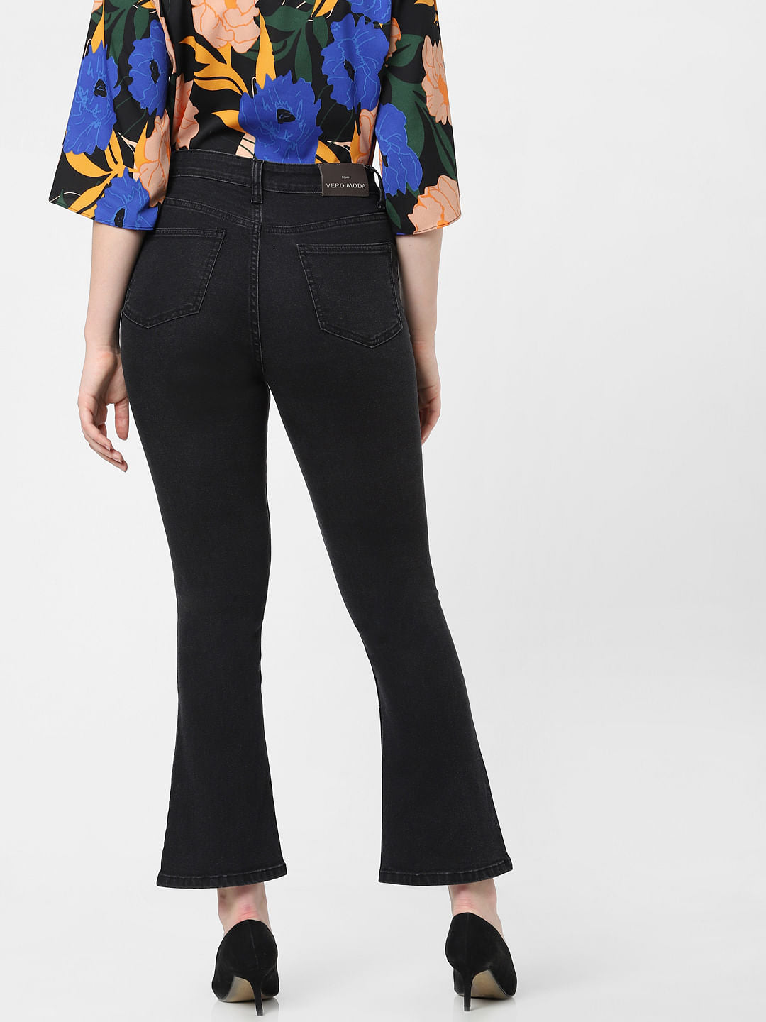 Dark Grey High Rise Flared Jeans