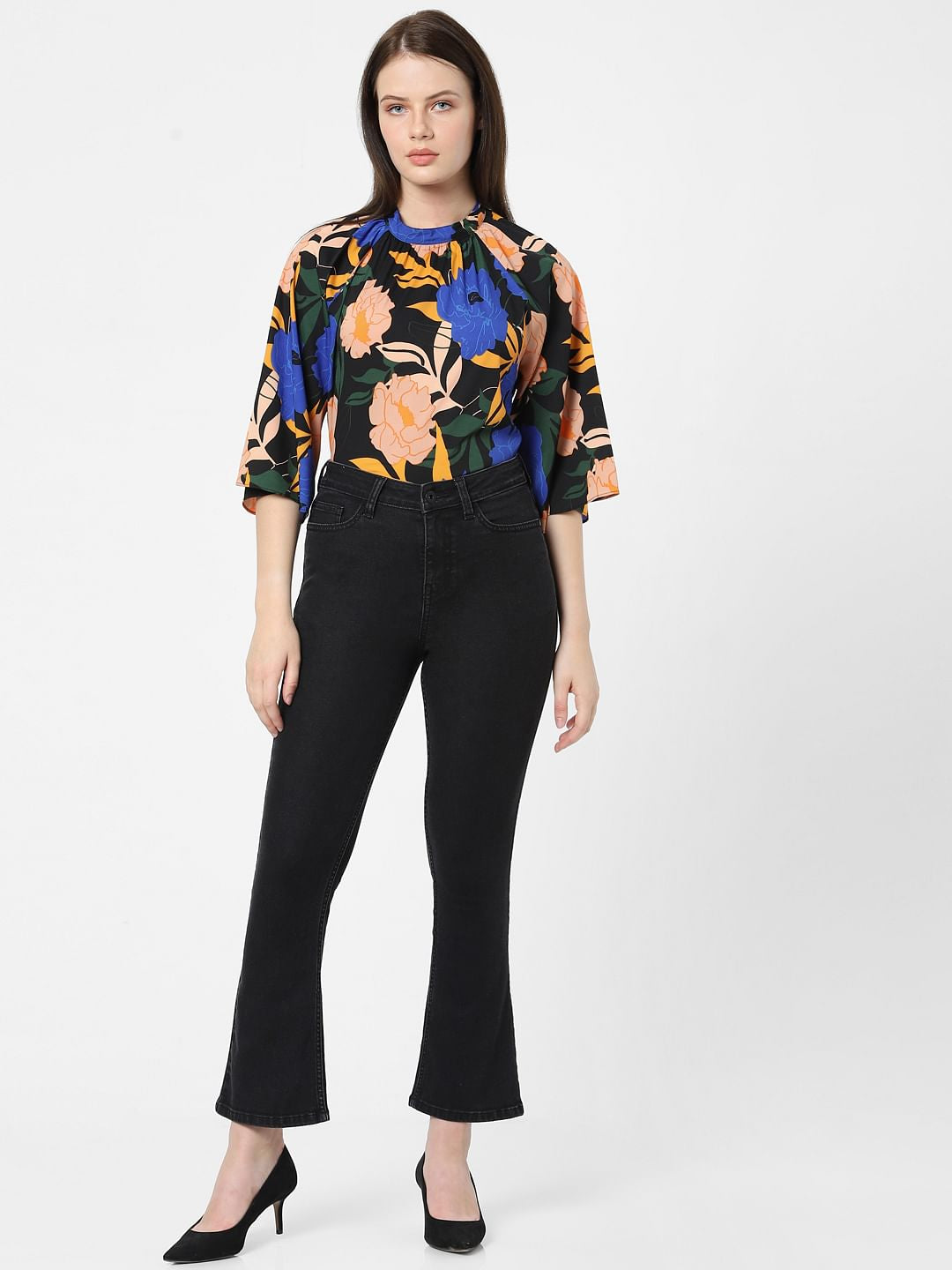 Dark Grey High Rise Flared Jeans