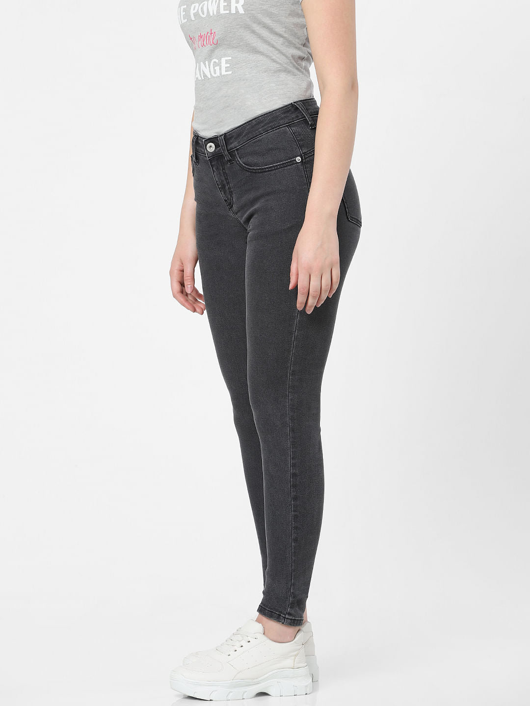 Grey Mid Rise Pushup Wendy Skinny Jeans
