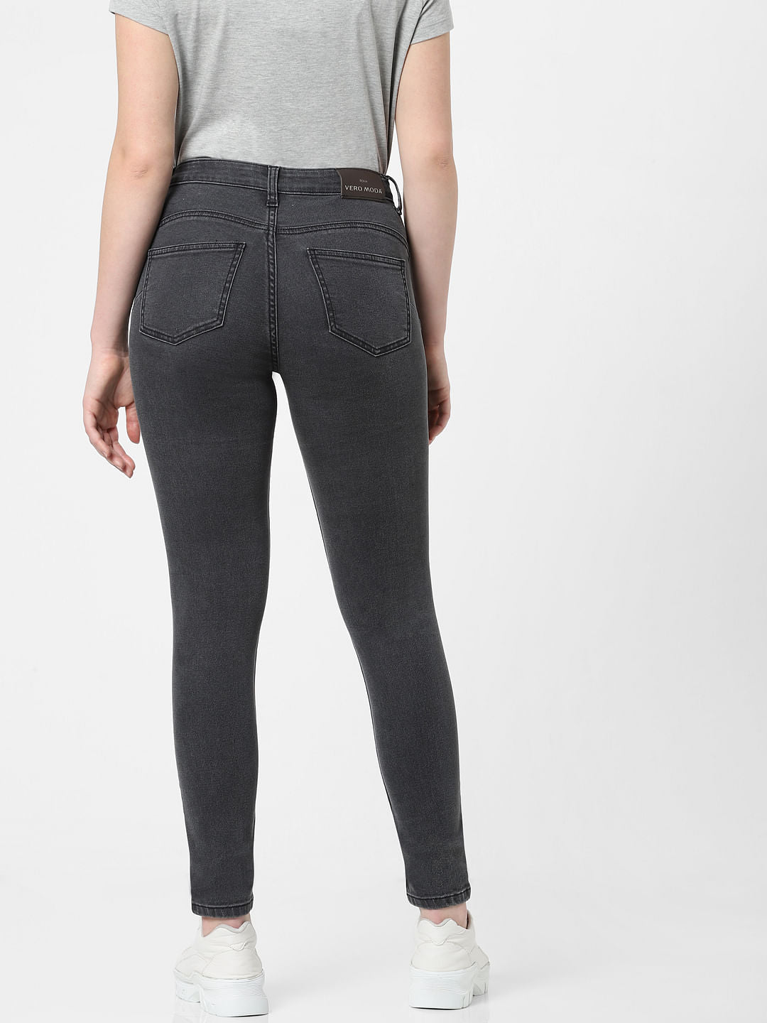 Grey Mid Rise Pushup Wendy Skinny Jeans