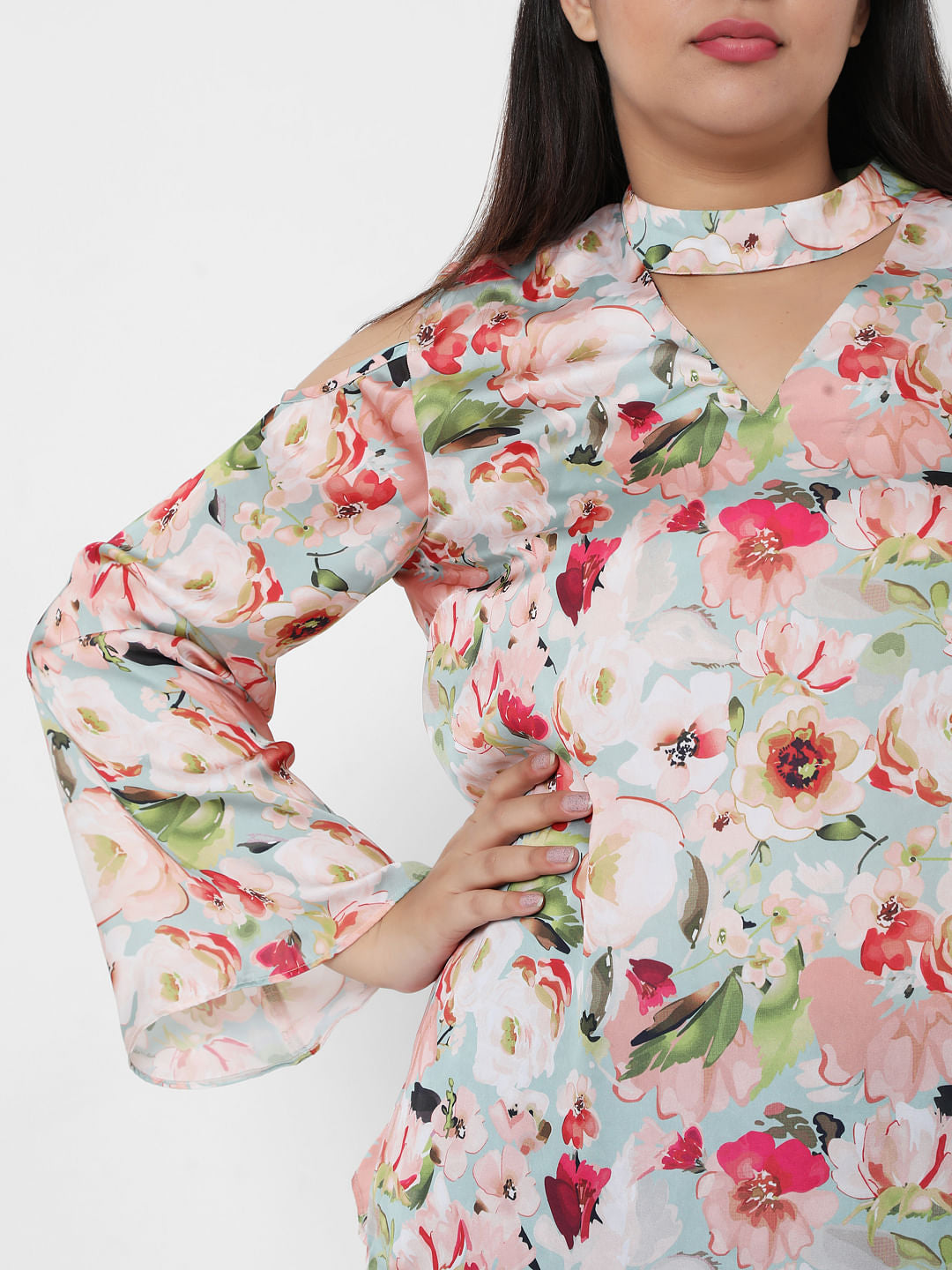 Curve Green Floral Top