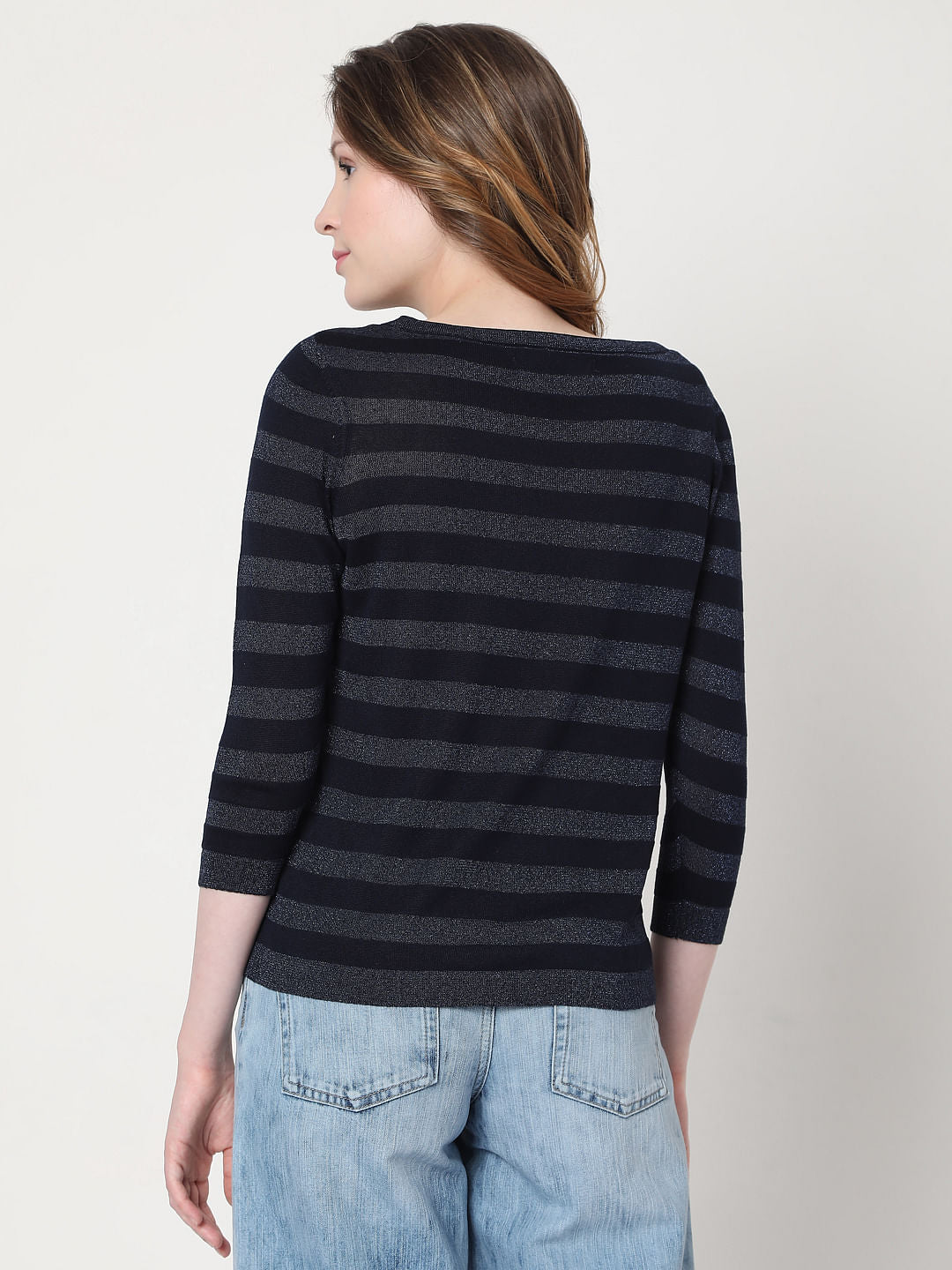 Blue Striped Knit Top