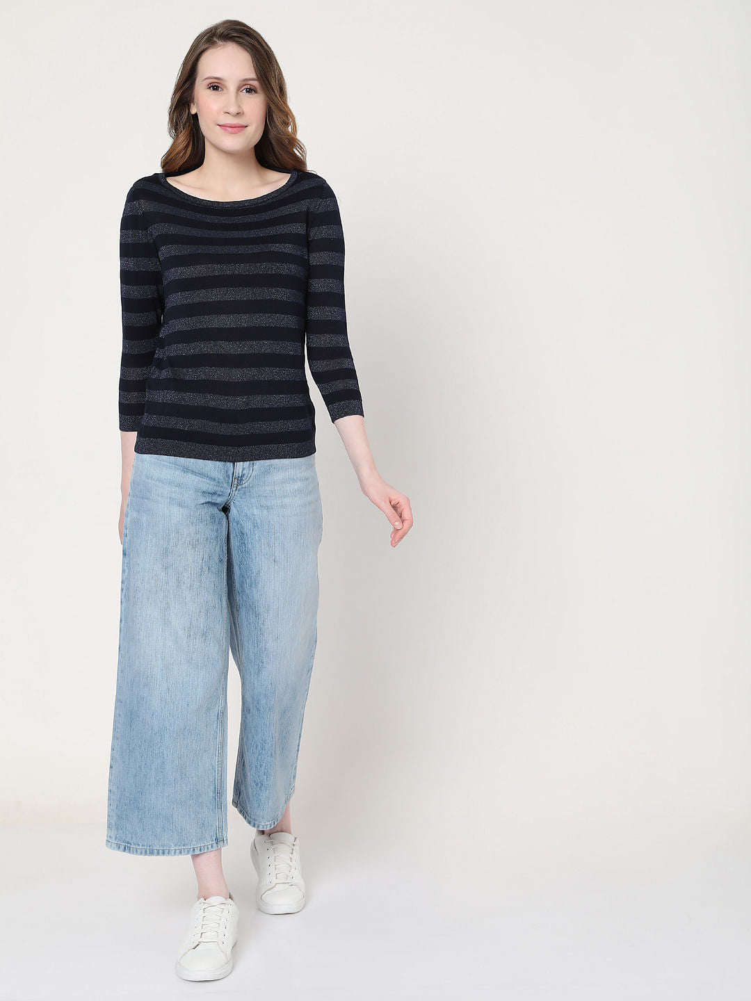 Blue Striped Knit Top
