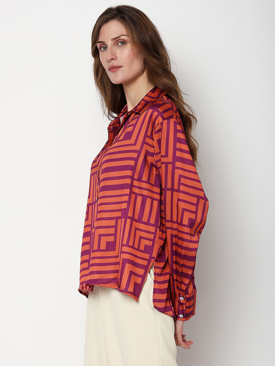 Coral Striped Satin Shirt