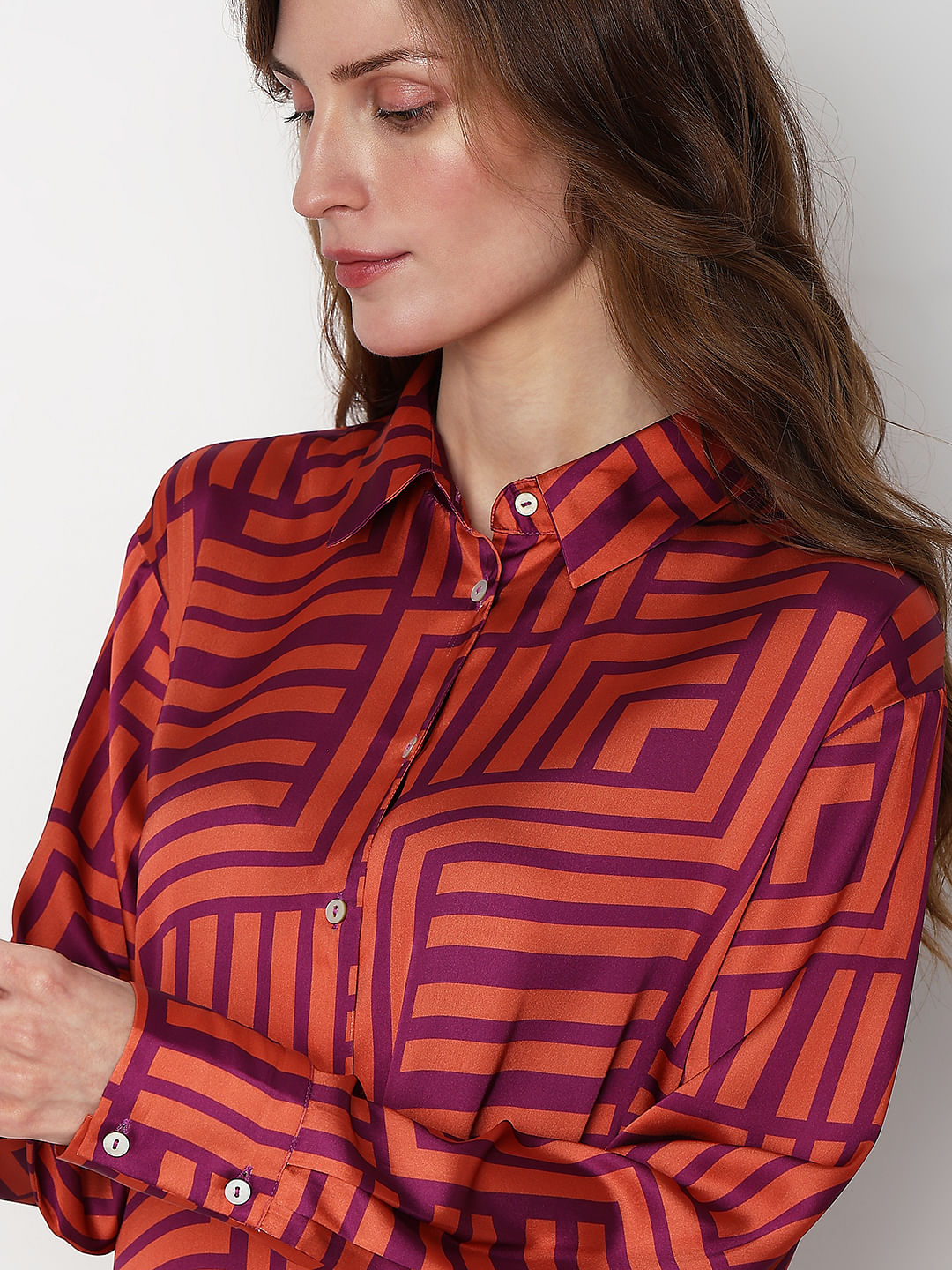 Coral Striped Satin Shirt