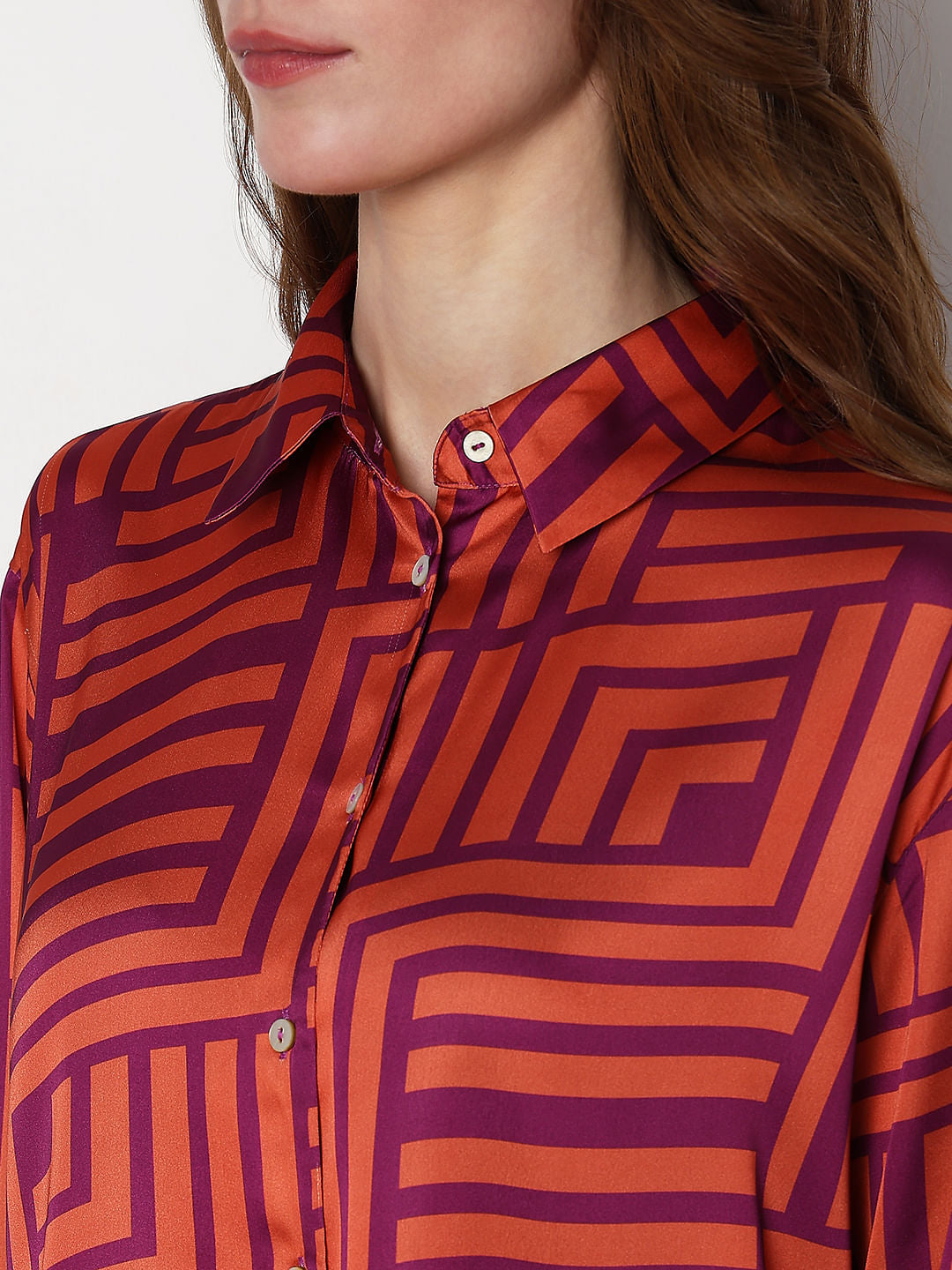 Coral Striped Satin Shirt