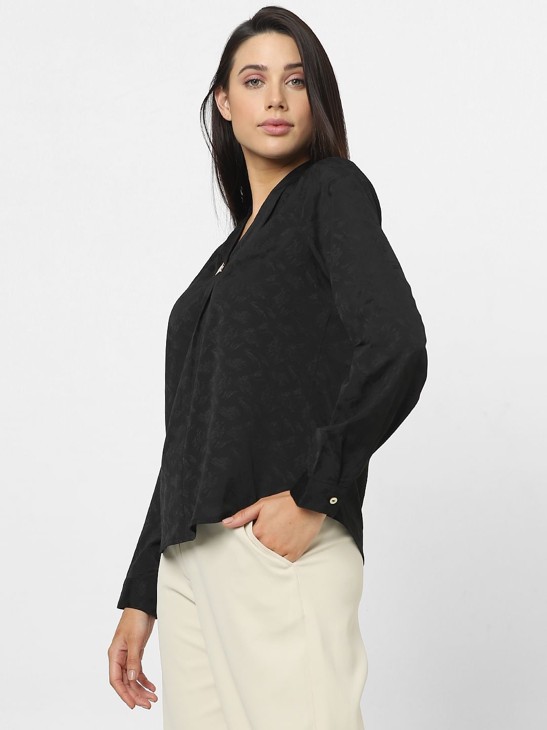 Black Jacquard Printed Top