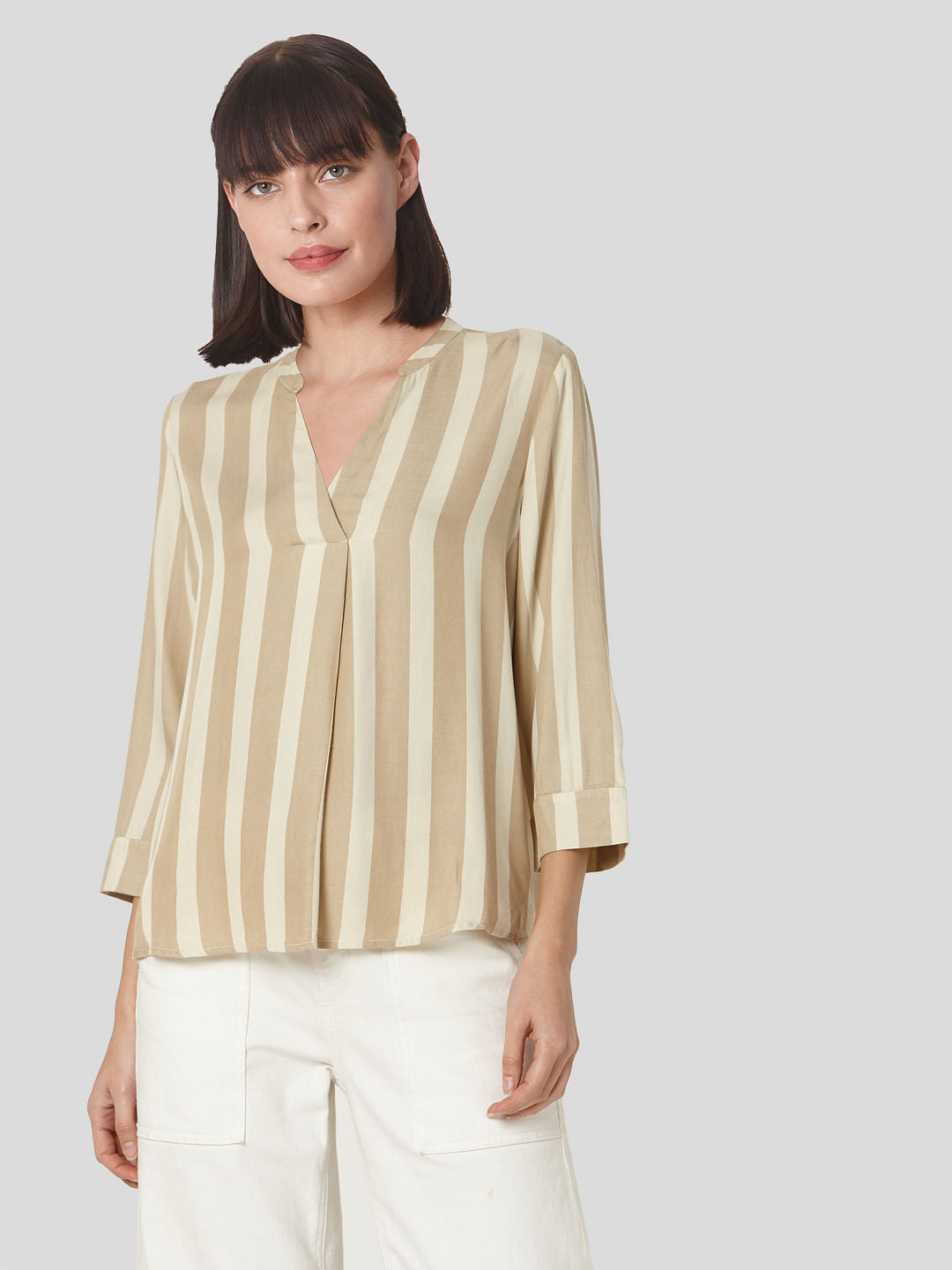 Beige Striped Top