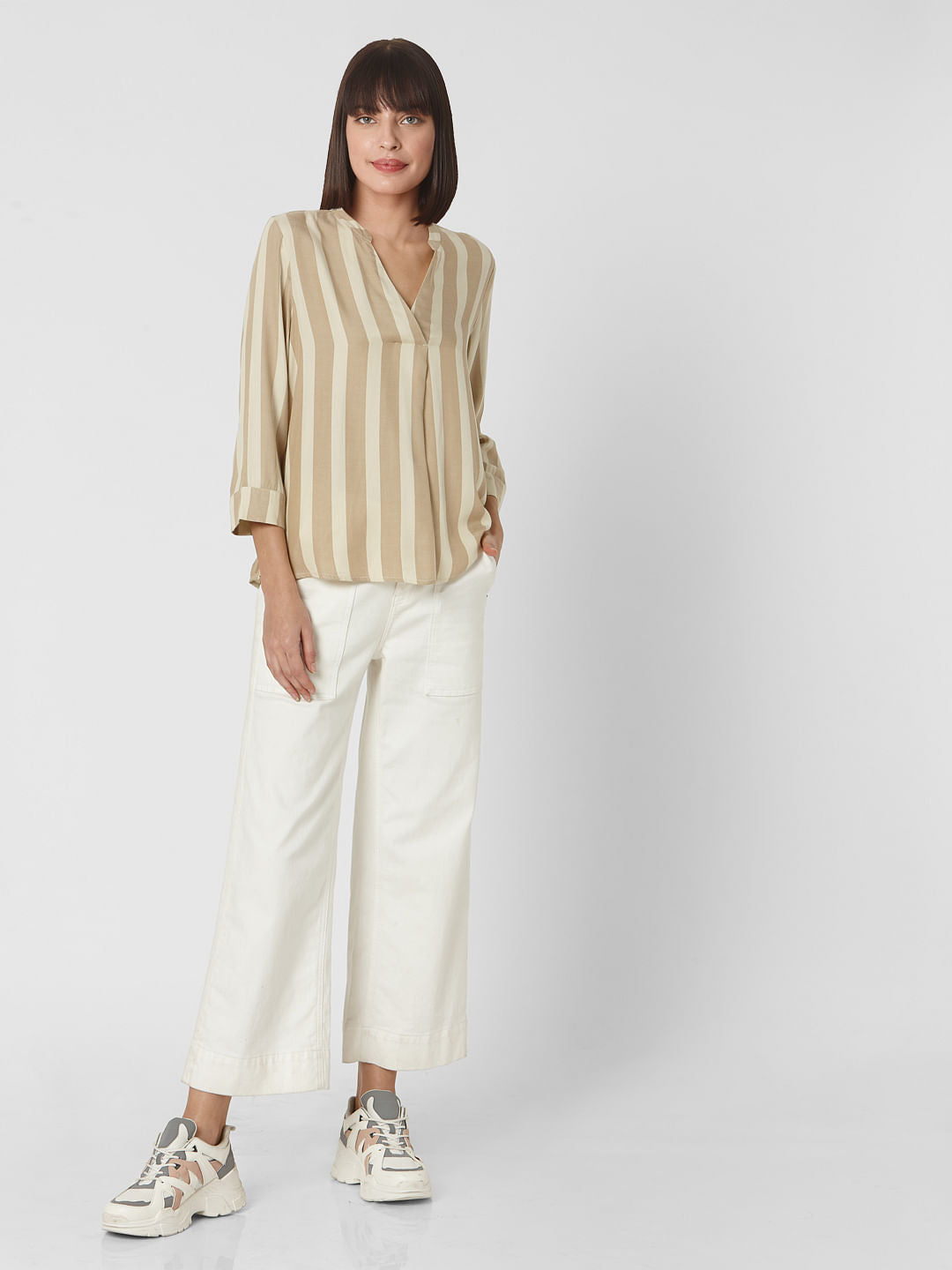 Beige Striped Top