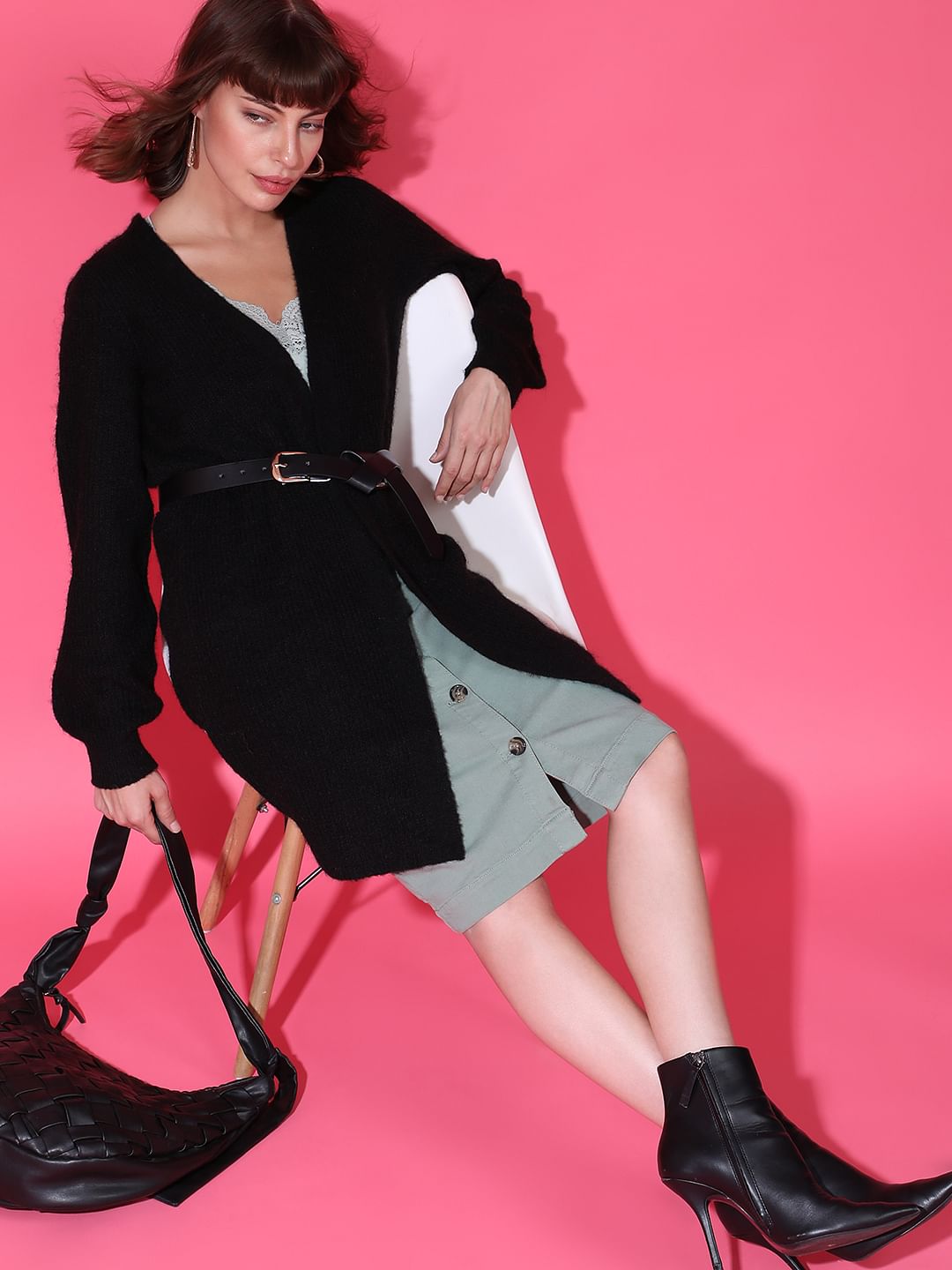 Black Front Open Cardigan