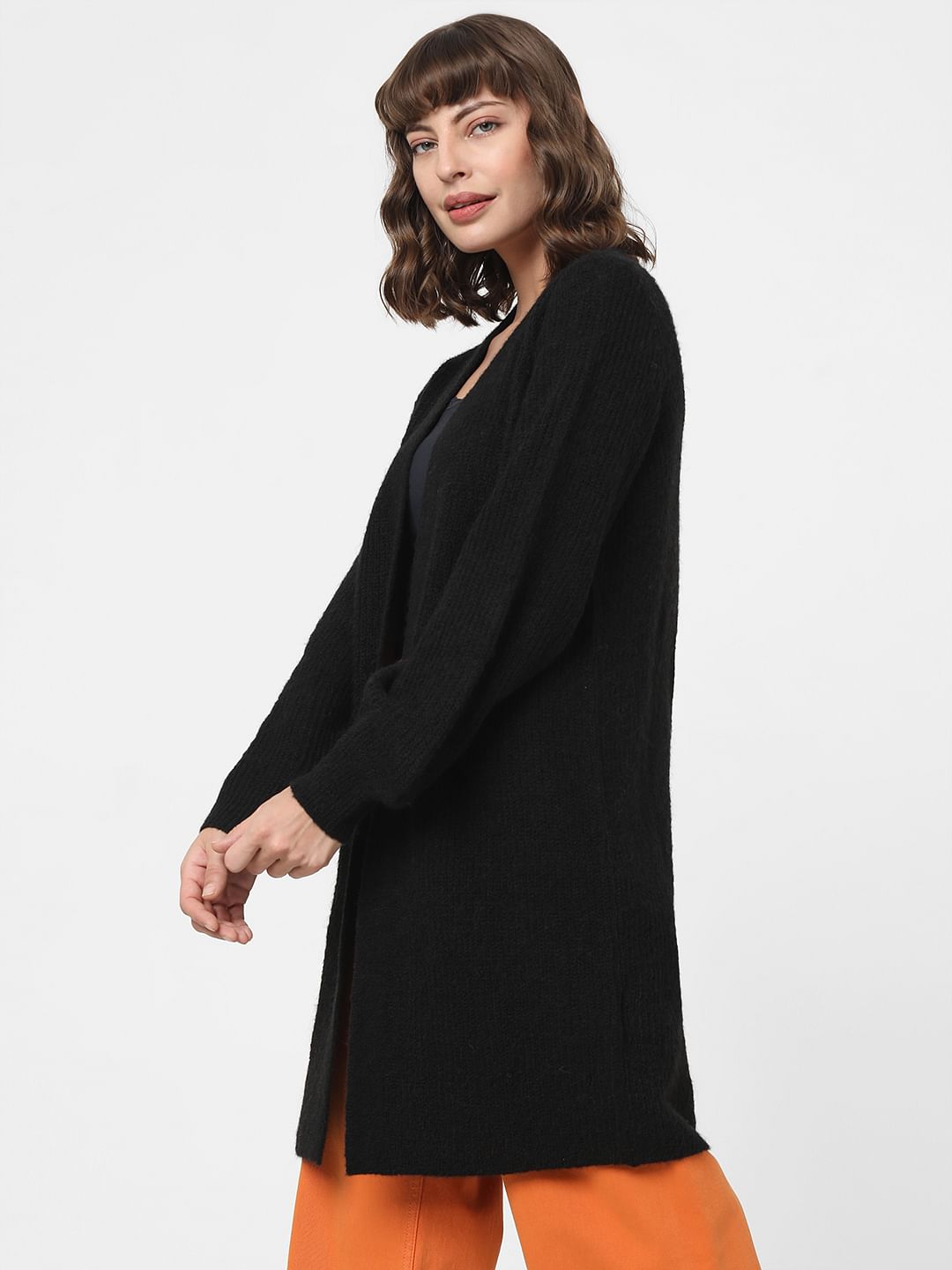 Black Front Open Cardigan