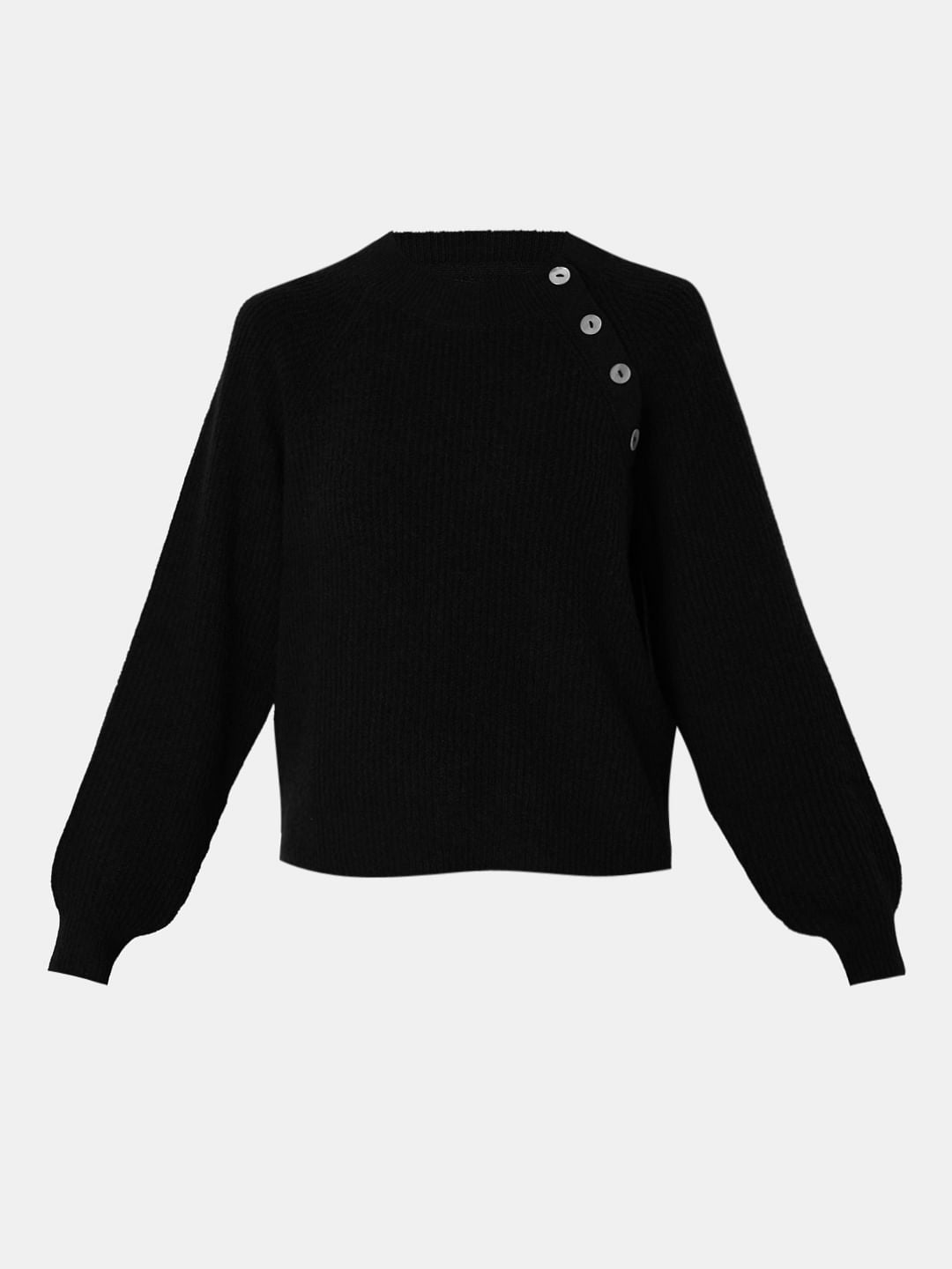 Black Metal Button Detail Pullover
