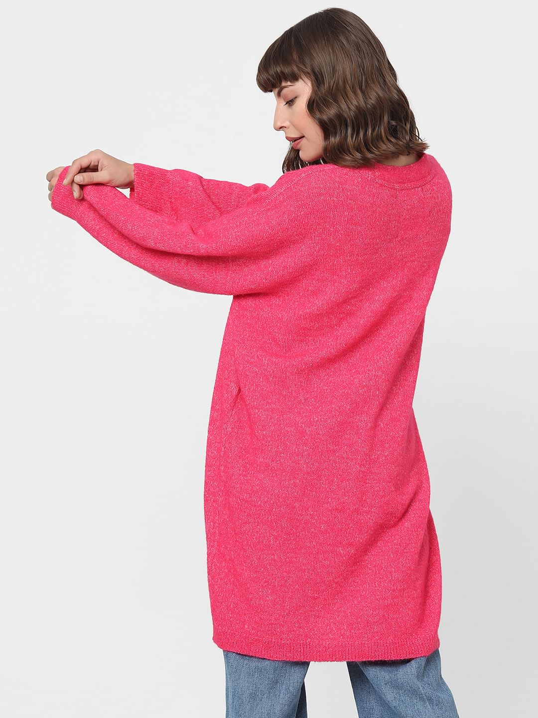 Hot Pink Buttoned Front Cardigan