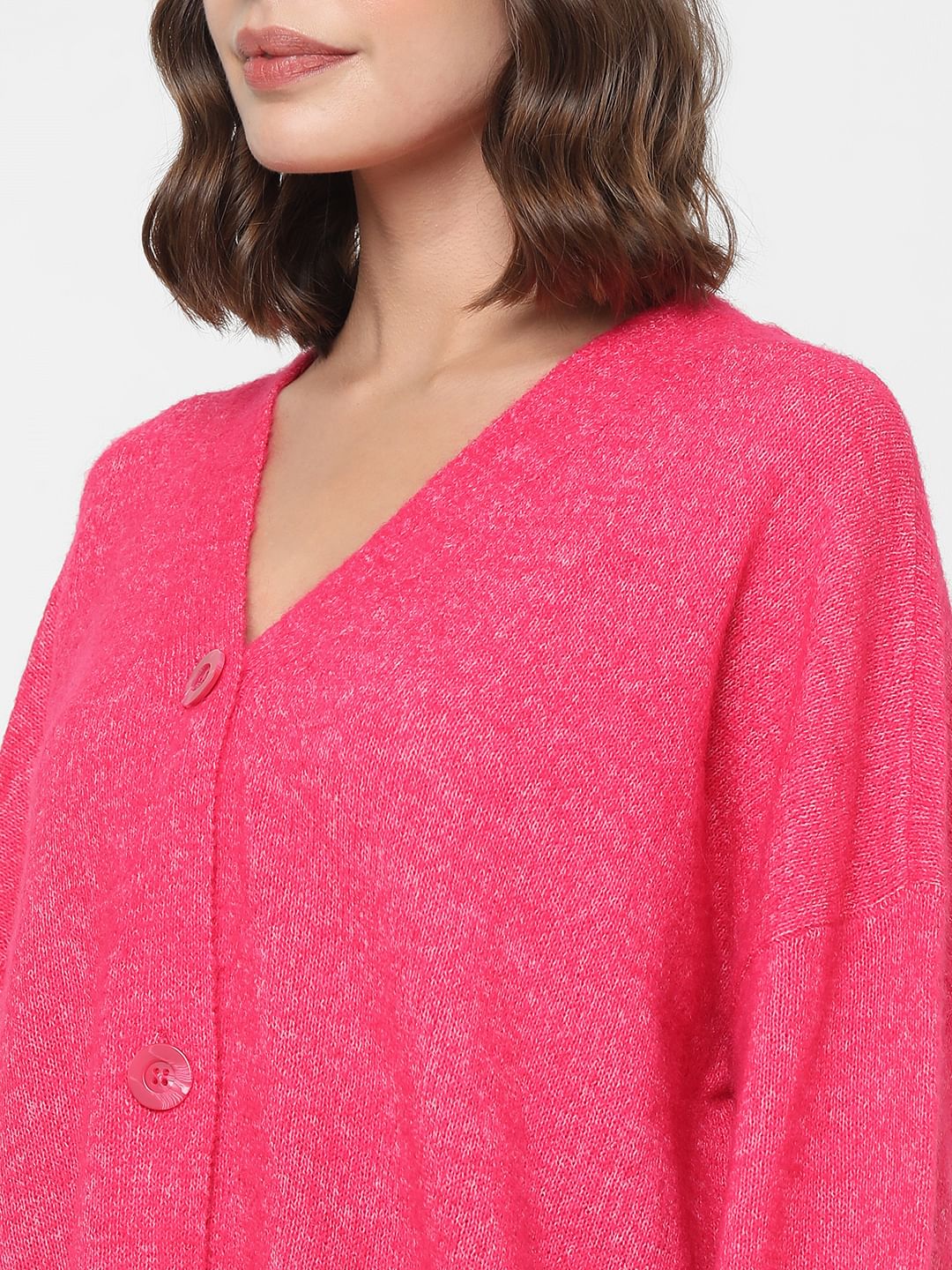 Hot Pink Buttoned Front Cardigan