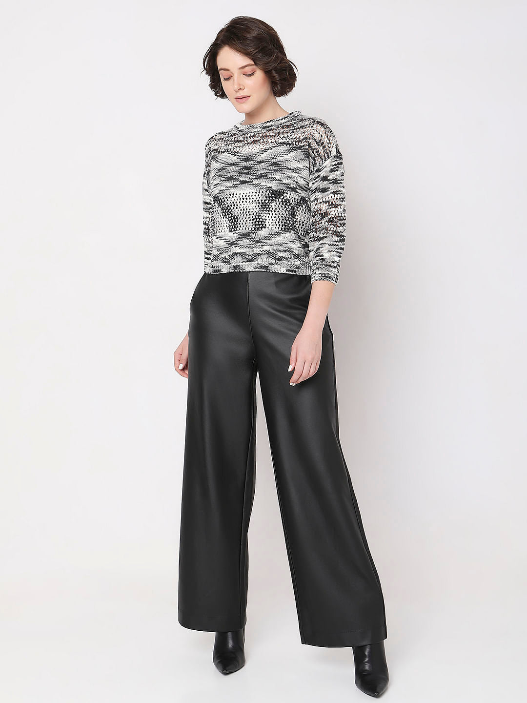 Black Printed Jacquard Knit Pullover