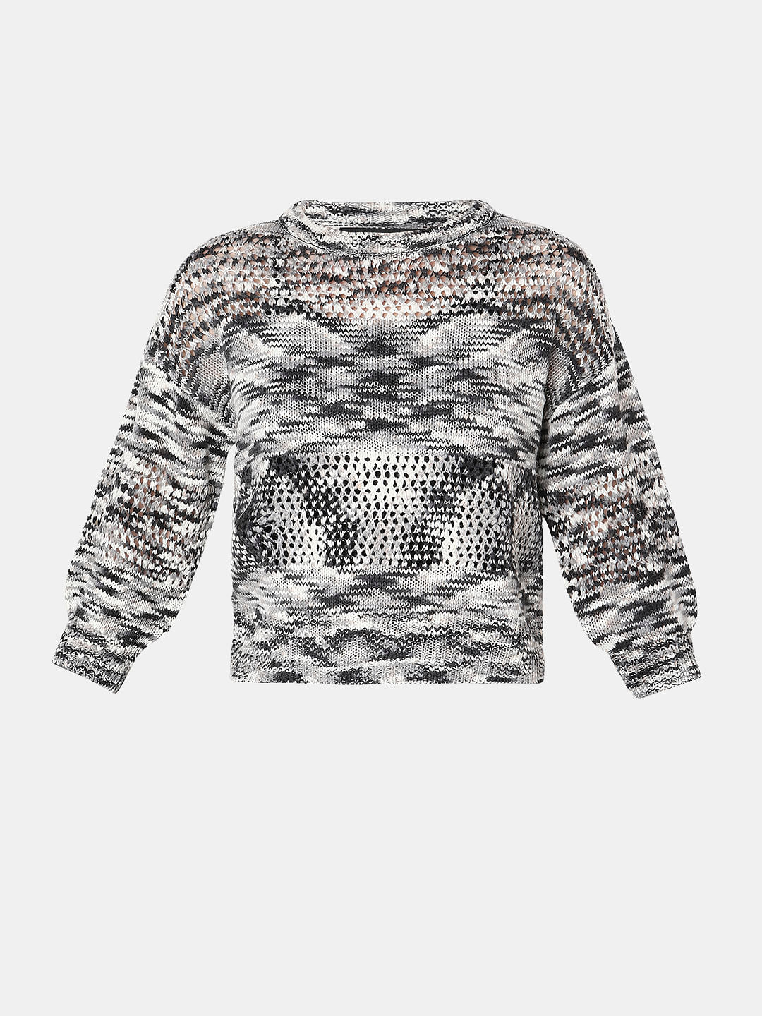 Black Printed Jacquard Knit Pullover