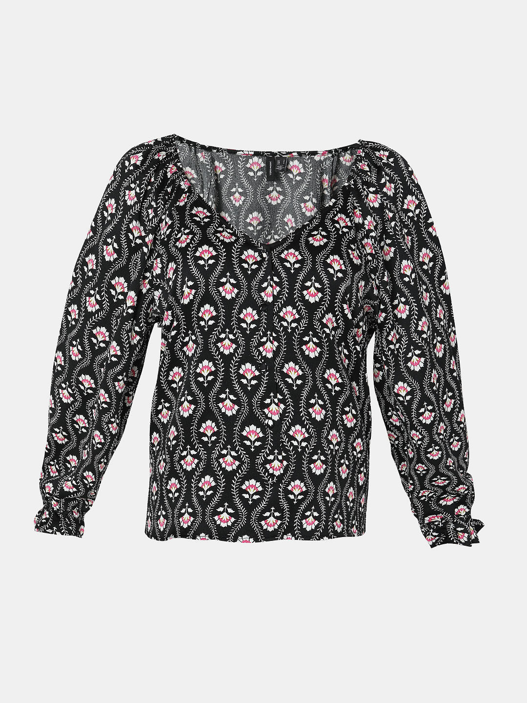 Black Floral Print Top