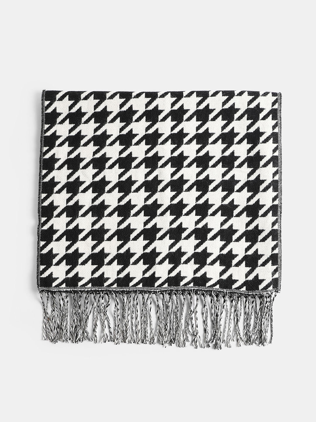 Black Houndstooth Print Scarf