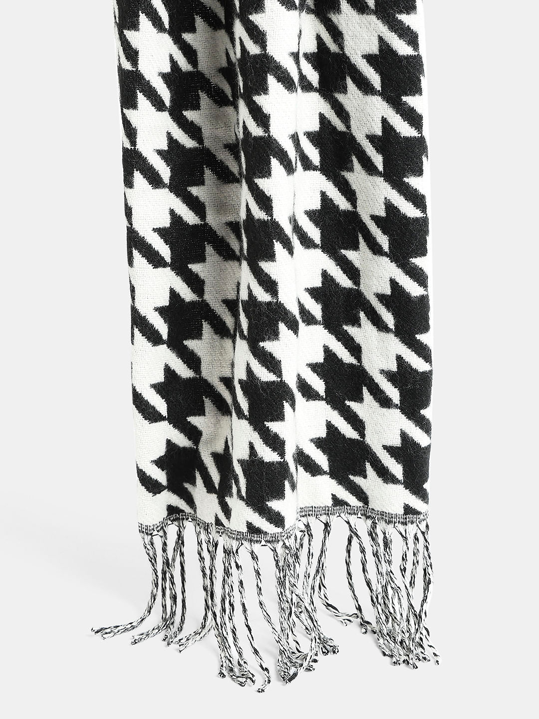 Black Houndstooth Print Scarf