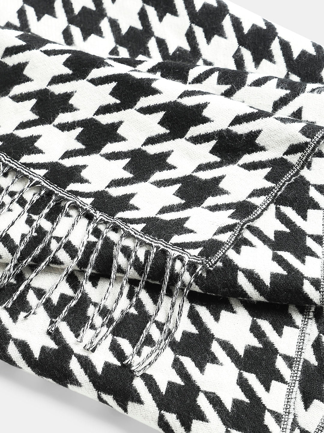 Black Houndstooth Print Scarf