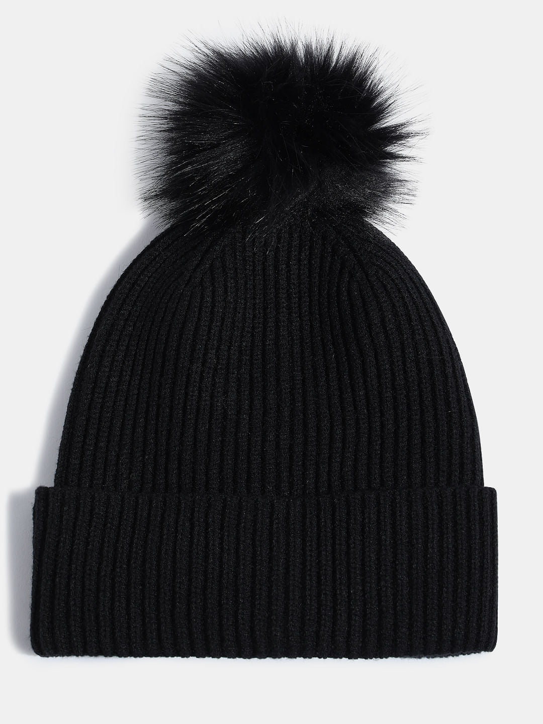 Black Woollen Pompom Beanie