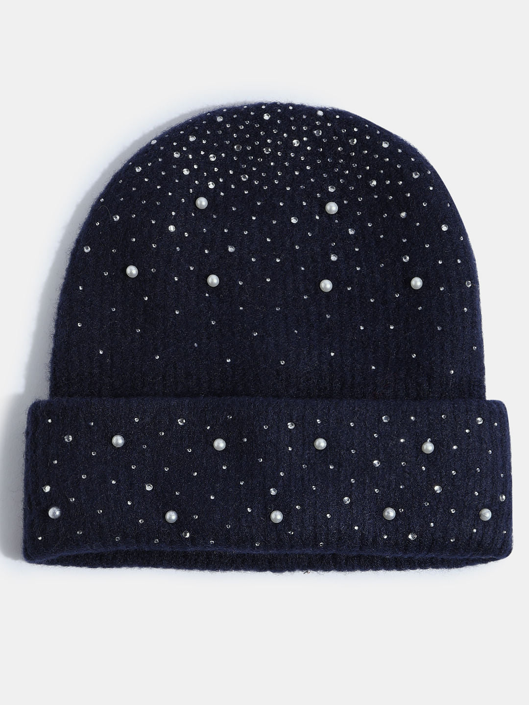 Navy Blue Embellished Beanie