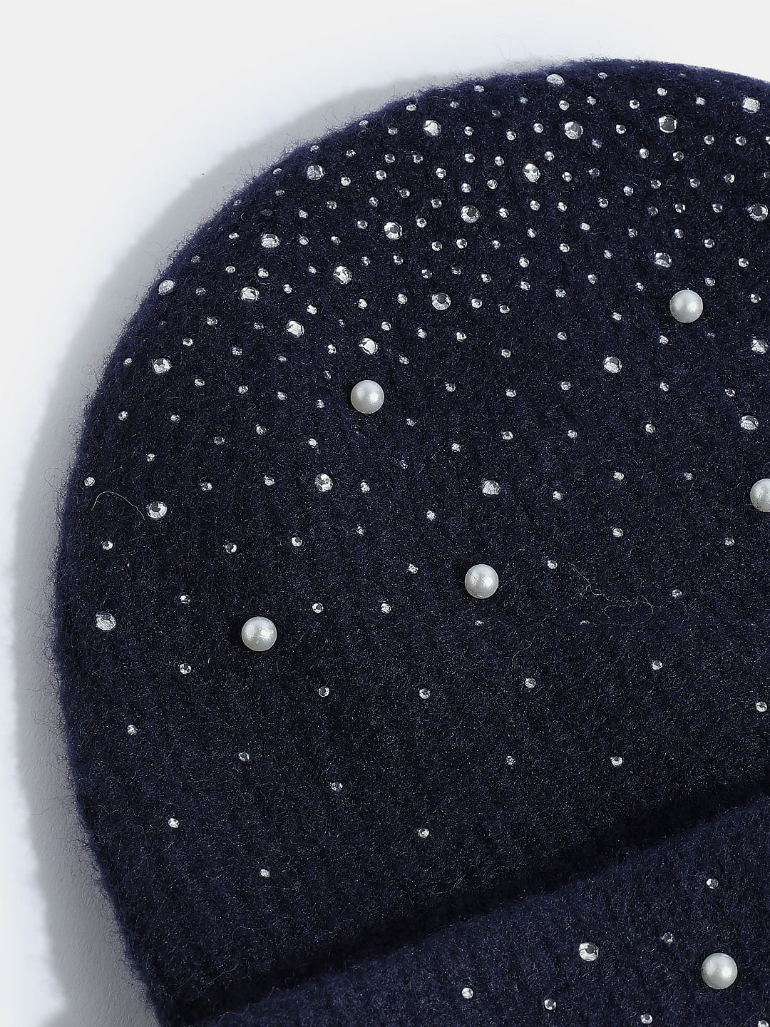 Navy Blue Embellished Beanie