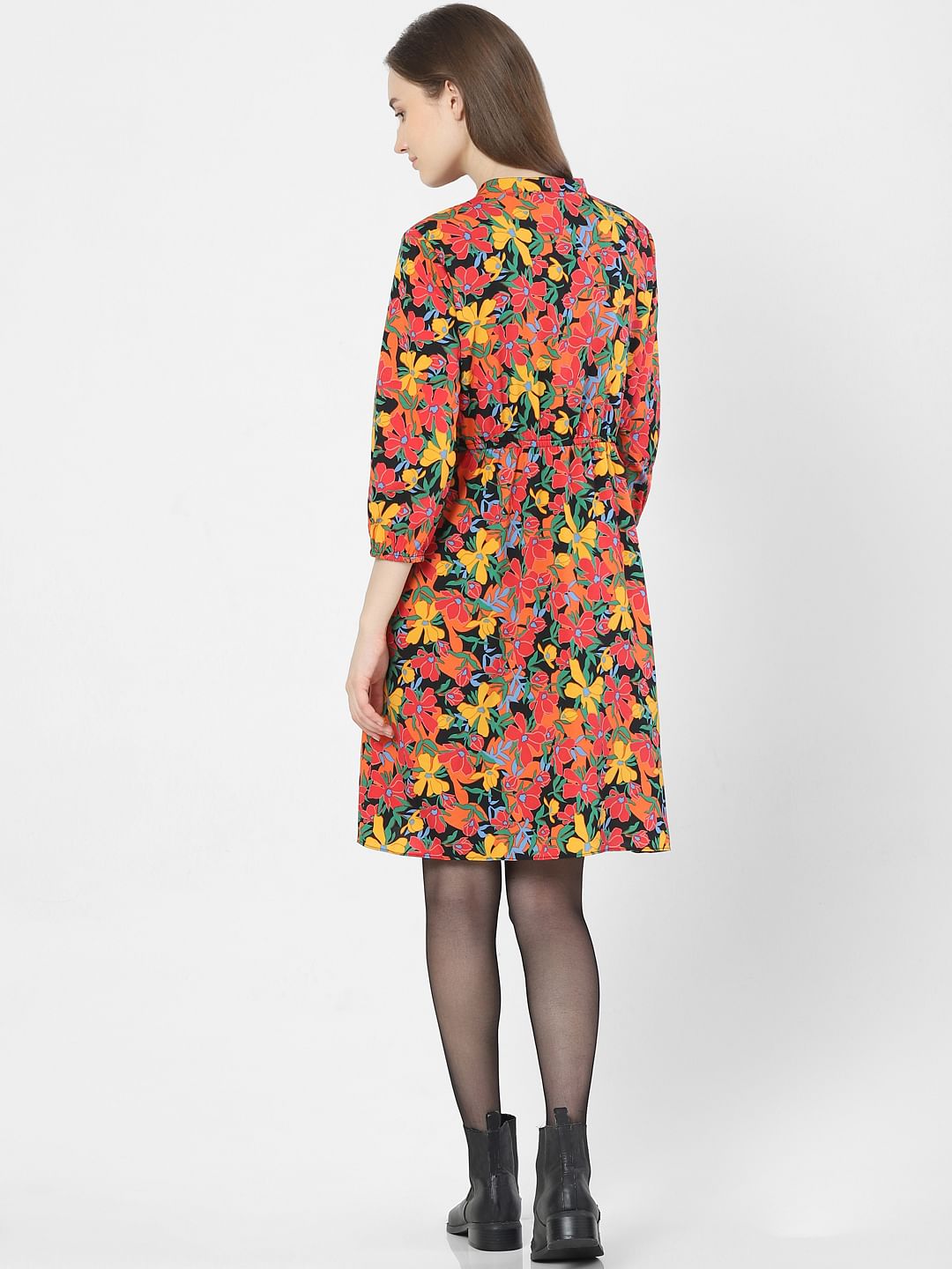 Red Floral Print Shift Dress