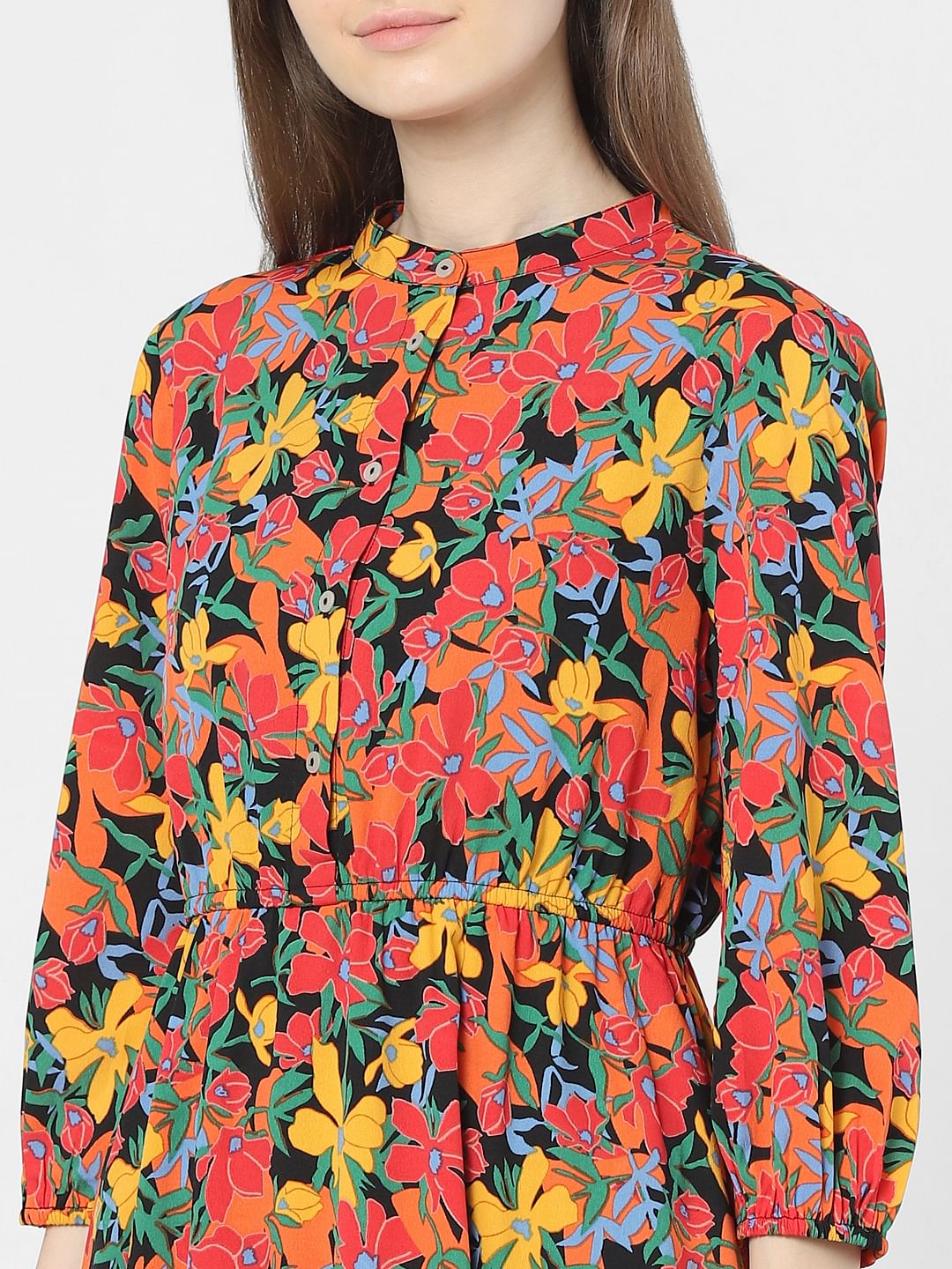 Red Floral Print Shift Dress