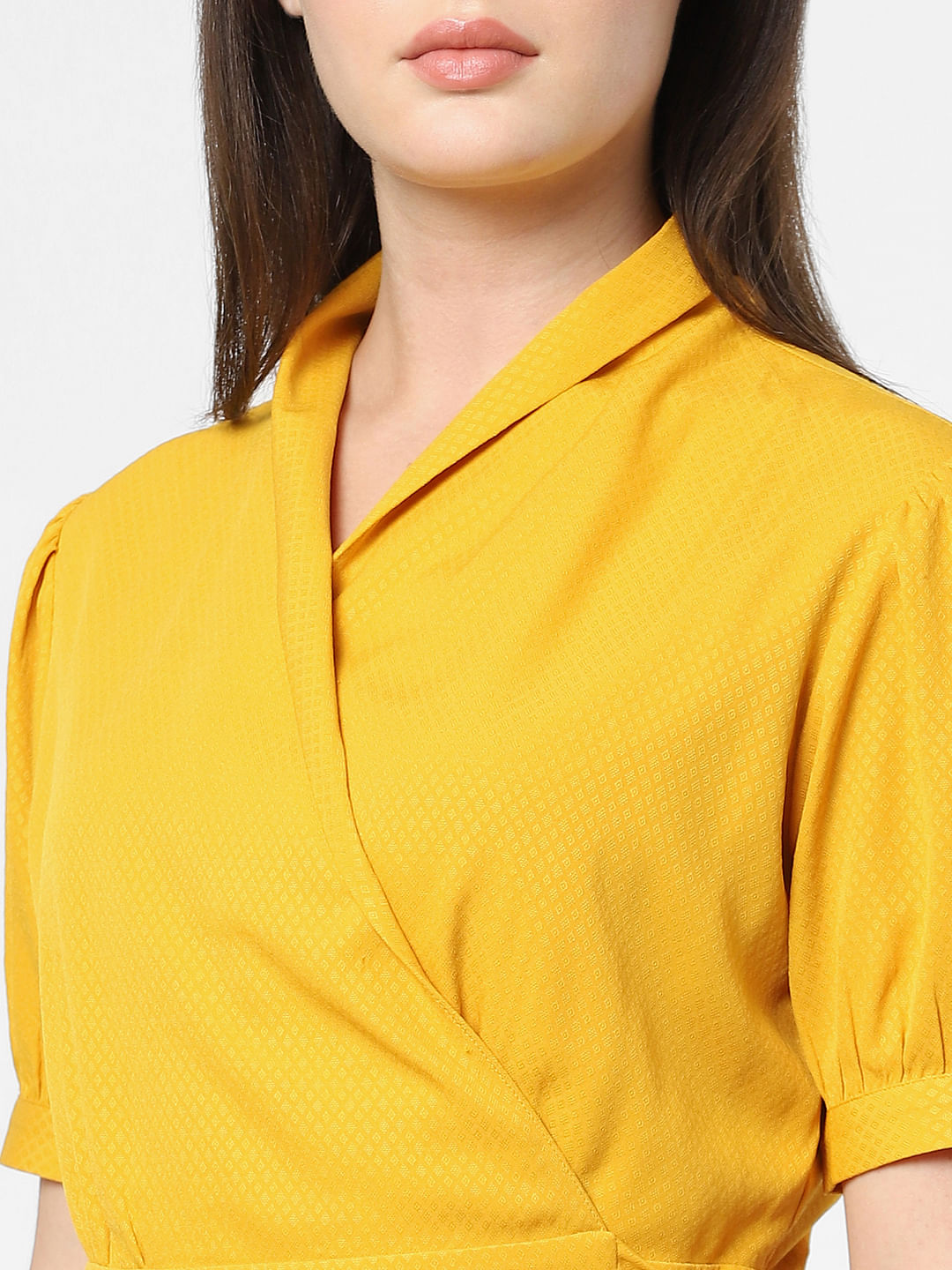 Yellow V-Neck Wrap Dress
