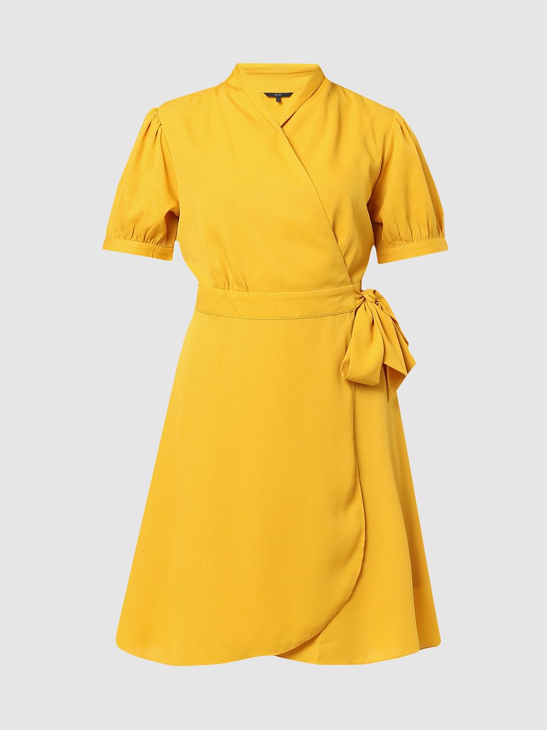 Yellow V-Neck Wrap Dress