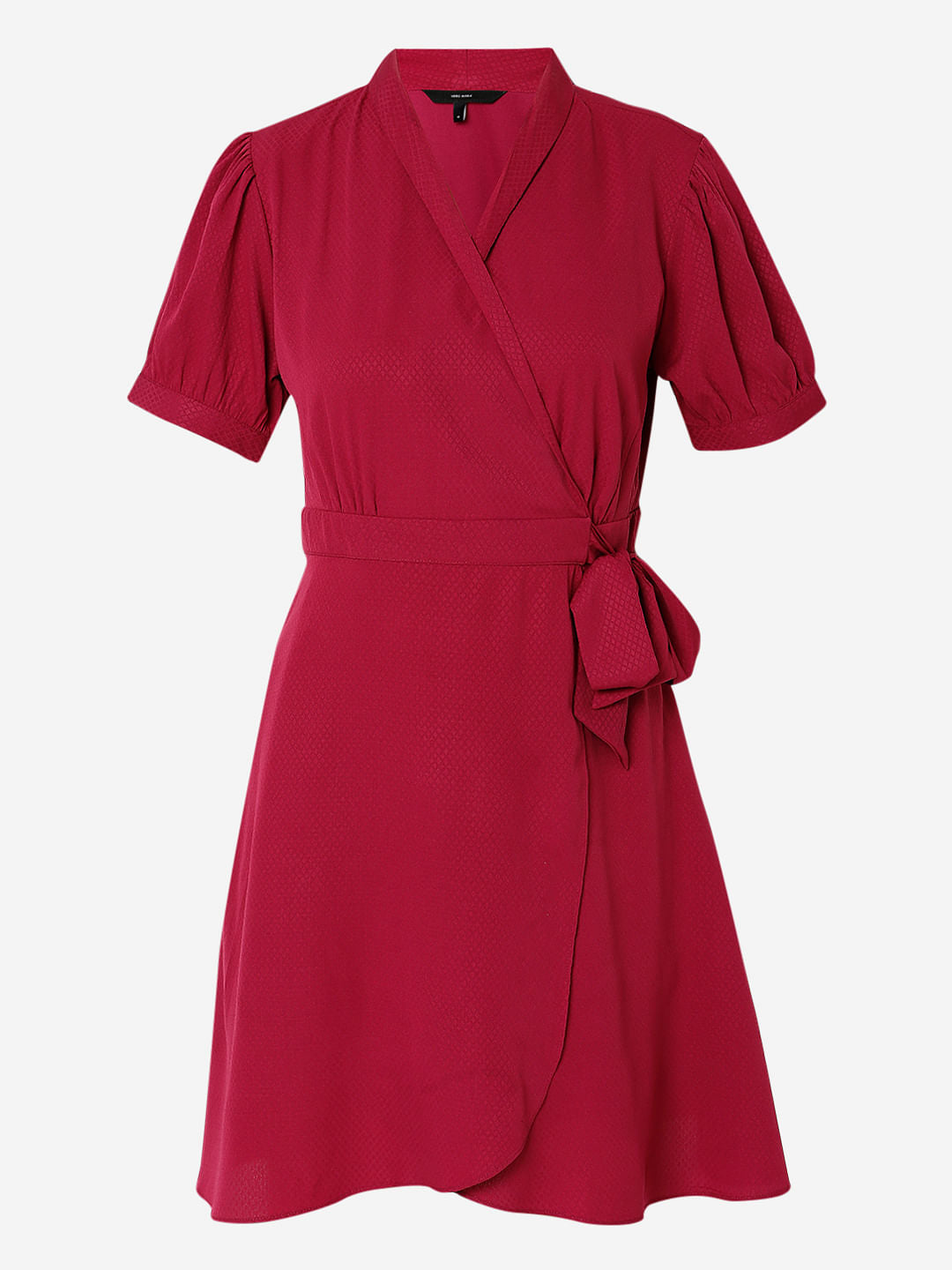 Dark Red V-Neck Wrap Dress