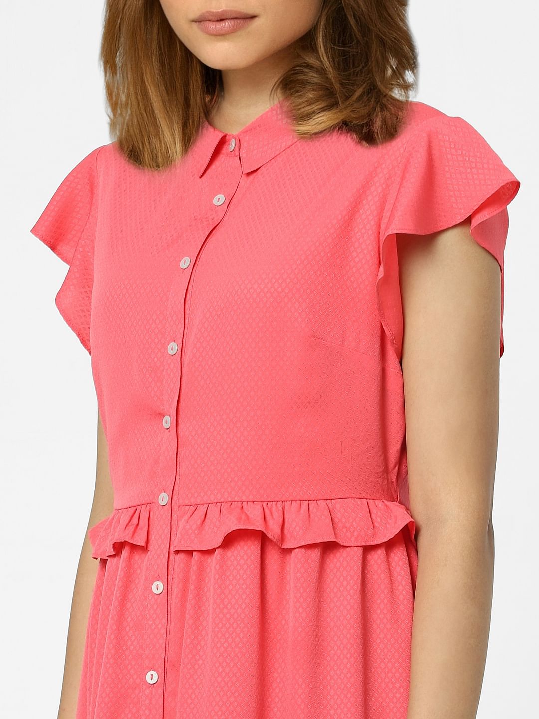 Pink Tiered Shirt Dress