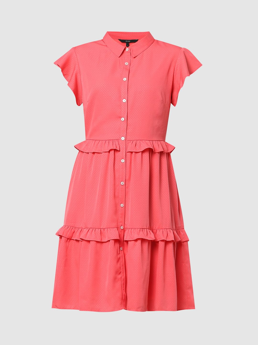 Pink Tiered Shirt Dress