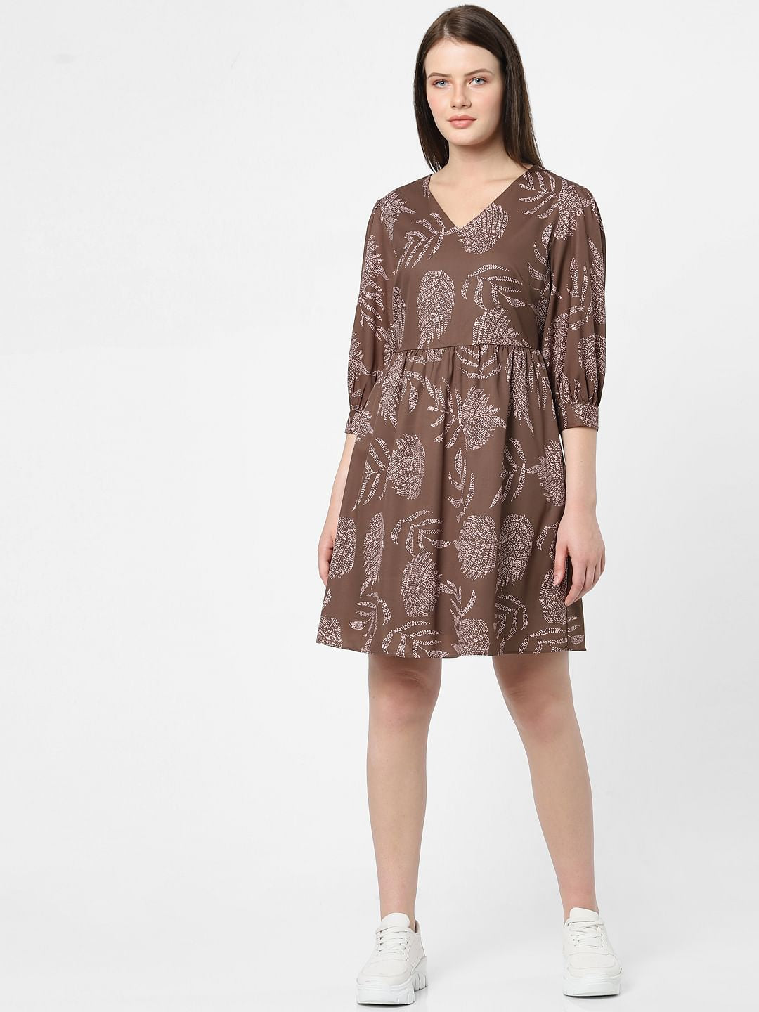 Dull Brown Printed Shift Dress